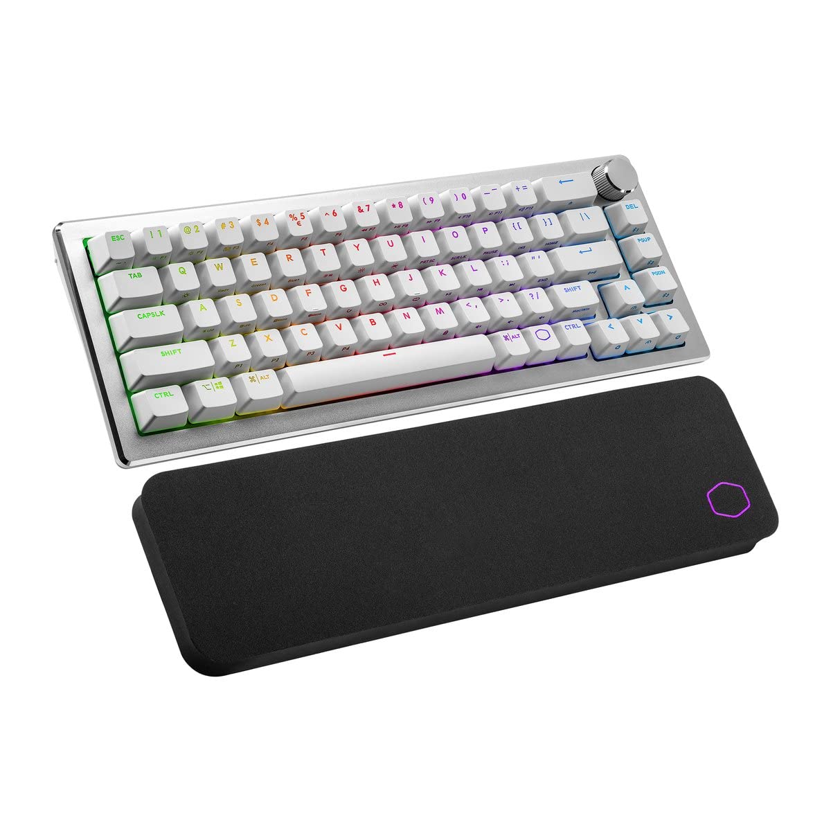 Cooler Master CK721 65% Hybrid Wireless 2.4GHz/Bluetooth Silver/White Mechanical Gaming Keyboard, Tactile Brown Switches, Custom