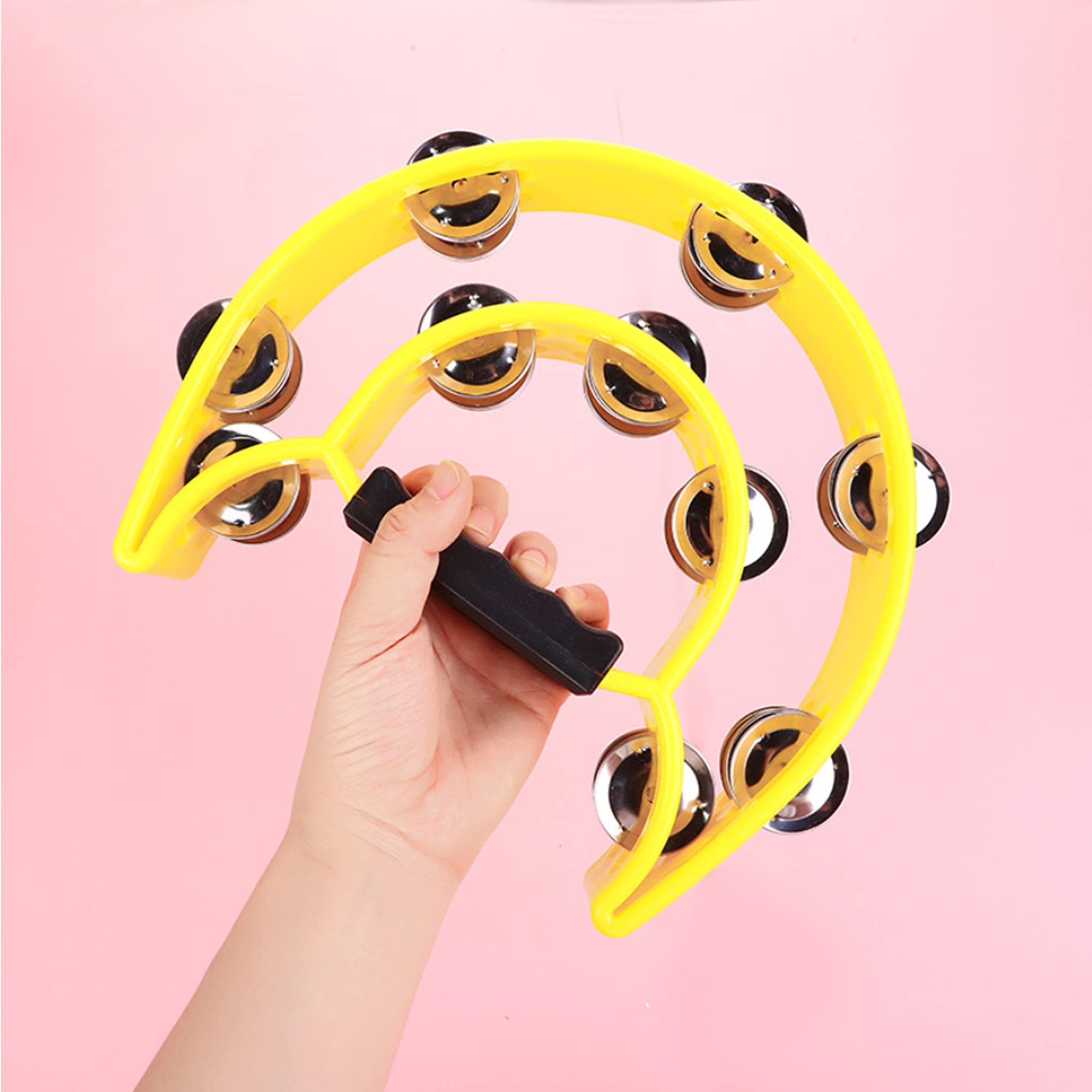 Hlmoptimo Double Row Tambourine, Half Moon Musical Tambourine Hand Held For Kids, Adults, Party, Ktv 4 Colors (9 Inch, Pack Of 4