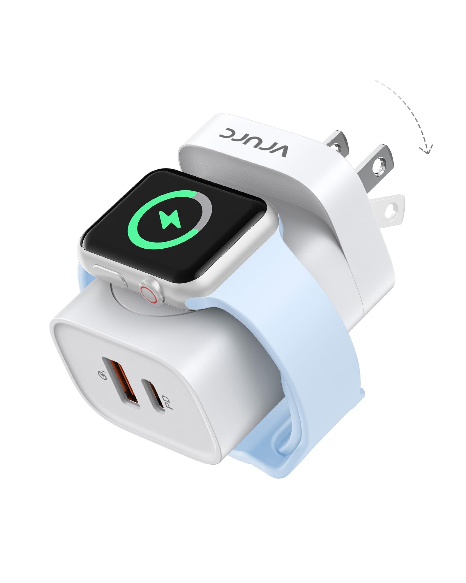 VRURC Charger for Apple Watch, USB C Wall Charging Block for iPhone, 20W Fast Charging,Foldable Plug Travel Charger Stand for iW