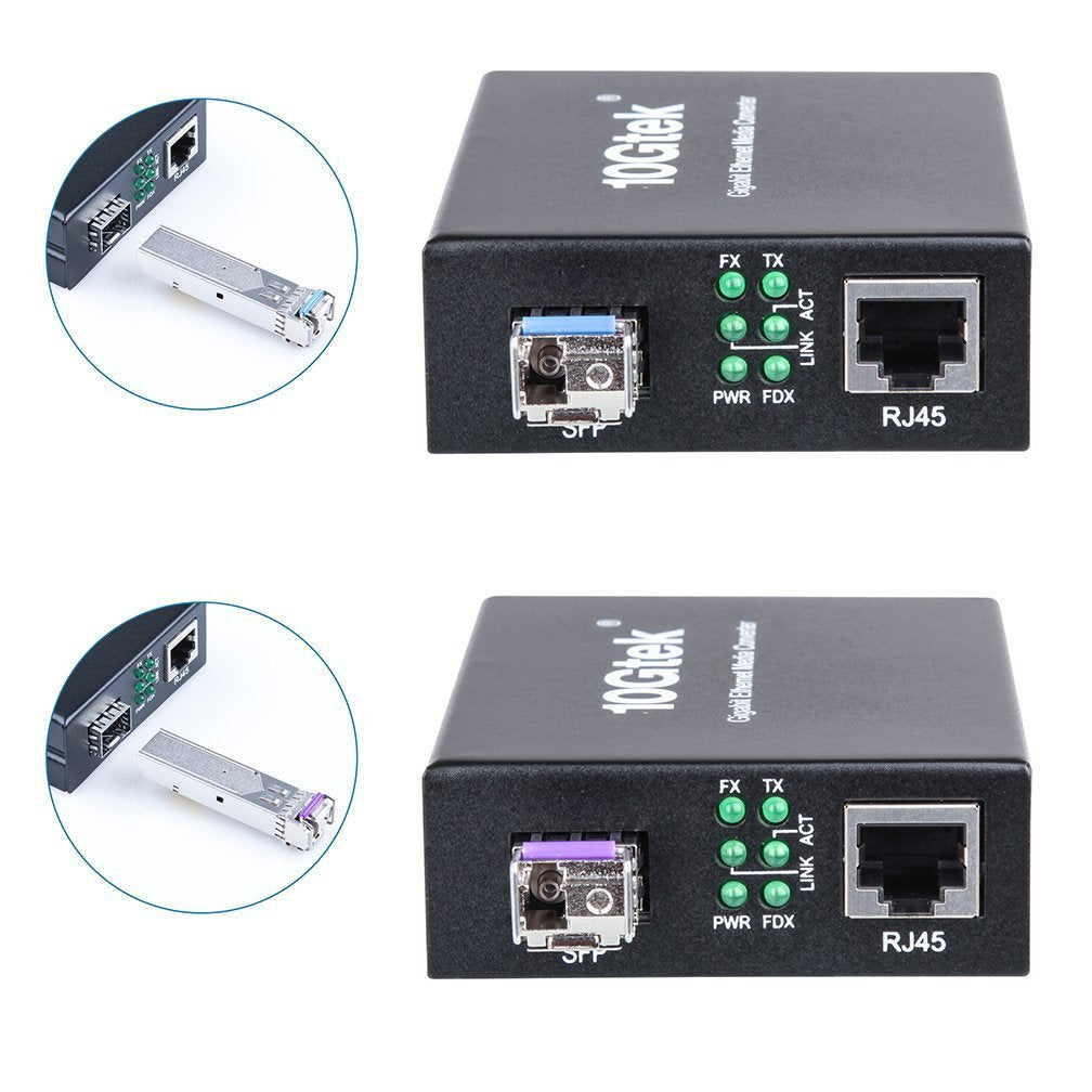 Ipolex A Pair Of Bidi Gigabit Single Mode Lc Fiber To Ethernet Media Converter, With Bidi Sfp Lx Module, 1310Nm/1550Nm, Smf, Up