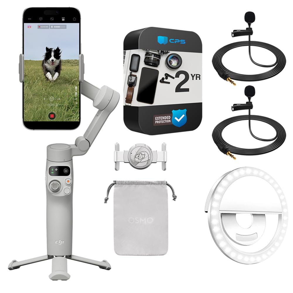 DJI Osmo Mobile 7 Gimbal Stabilizer for Smartphone 3-Axis Phone Gimbal Bundle with 2X Deco Essentials 3.5mm Clip-On Mini Lapel M