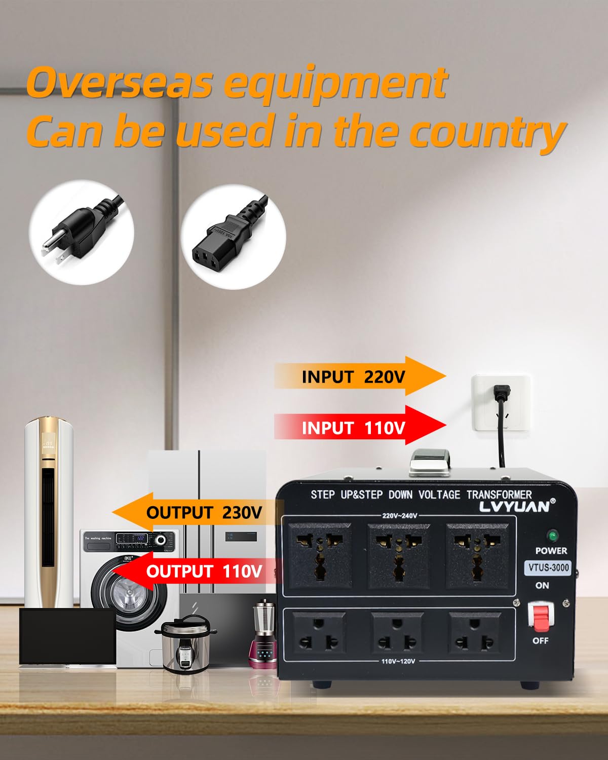 Lvyuan 3000 Watt Voltage Converter Transformer Heavy Duty Step Up/Down Ac 110V/120V/220V/240V Power Converter With 3 Us Outlets,