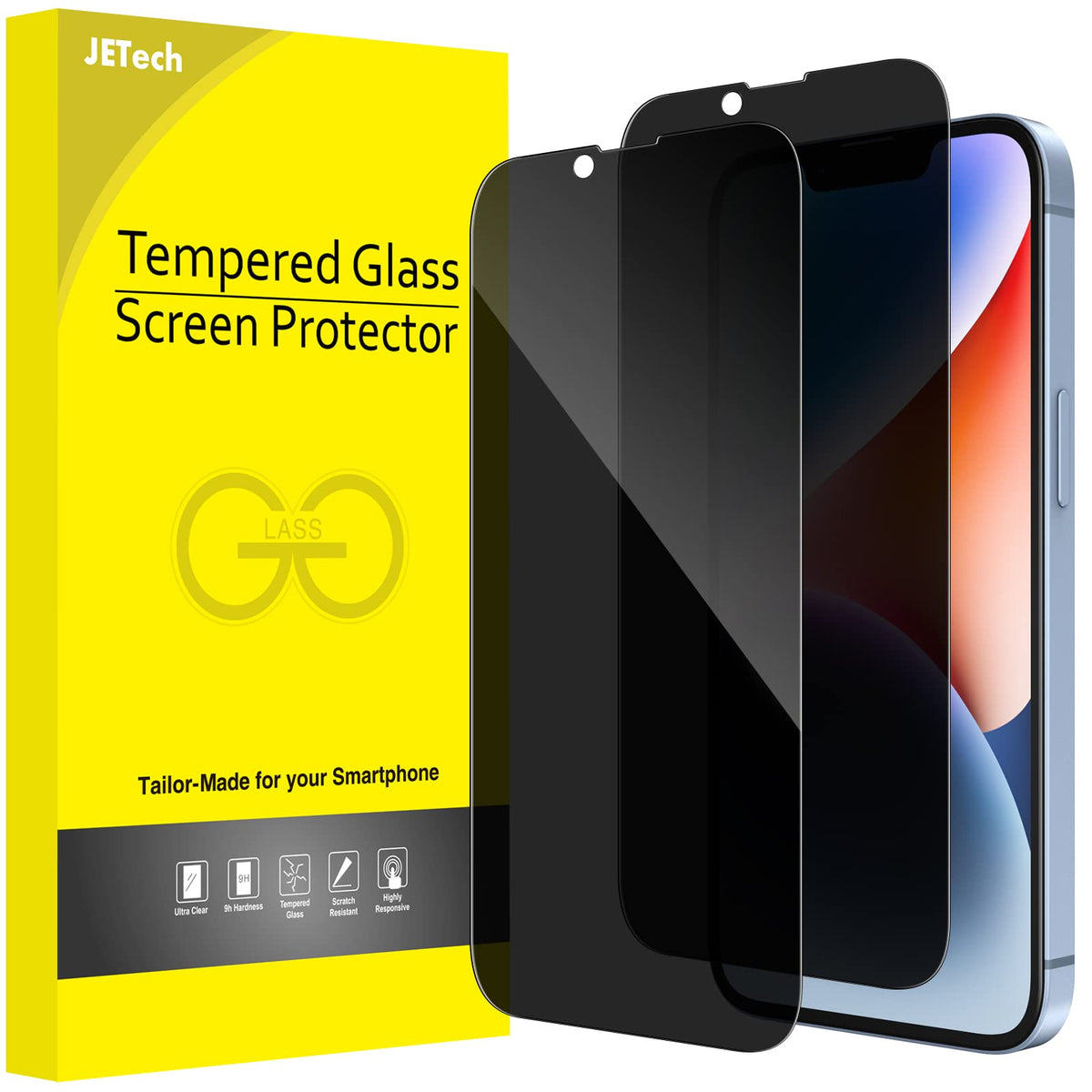 JETech Privacy Full Coverage Screen Protector for iPhone 16e 2025, iPhone 14 6.1-Inch, Anti-Spy Tempered Glass Film, Edge to Edge Protection Case-Friendly, 2-Pack