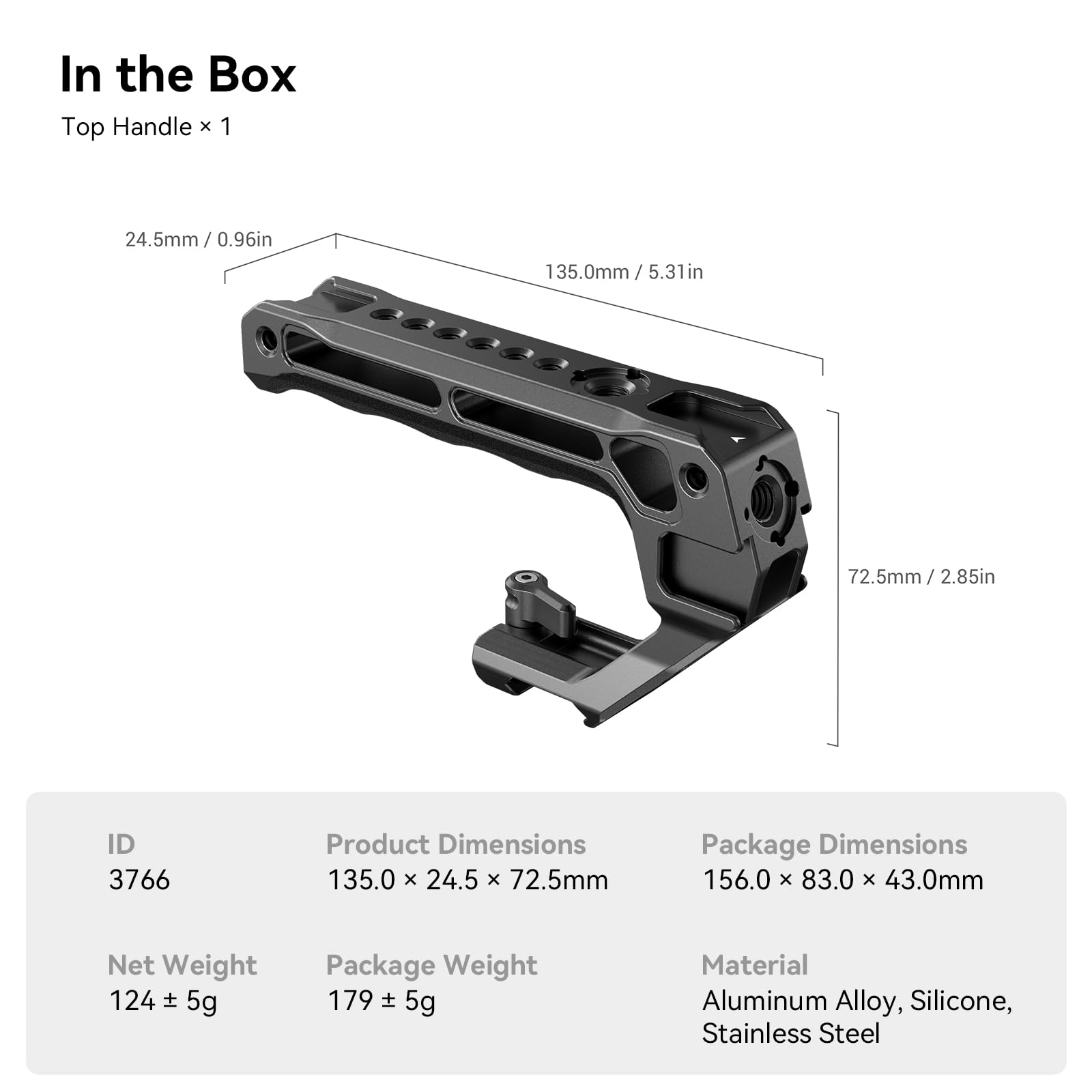 Smallrig Lightweight Nato Top Handle - Quick Release Nato Grip For Dslr Camera Cage - Universal Top Handle With 5 Cold Shoe Adap
