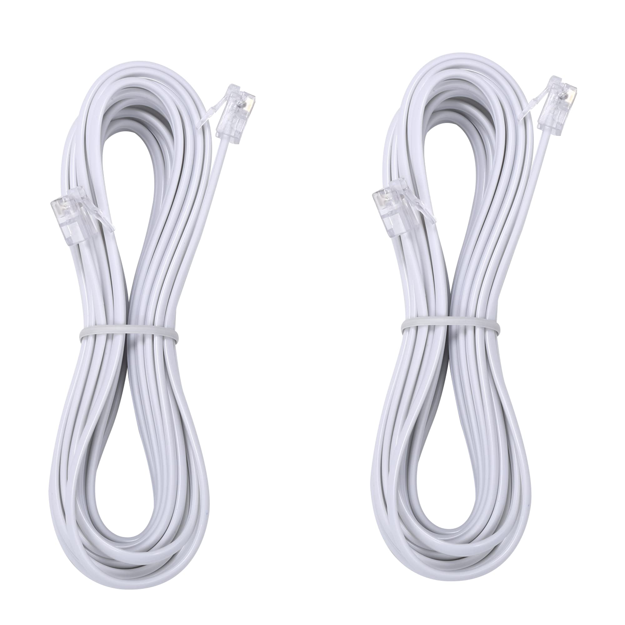 Lansensu 15 Feet Telephone Landline Extension Cord Cable Cord With Standard Rj 11 6P4C Plug (White 15 Ft, 2Pack)