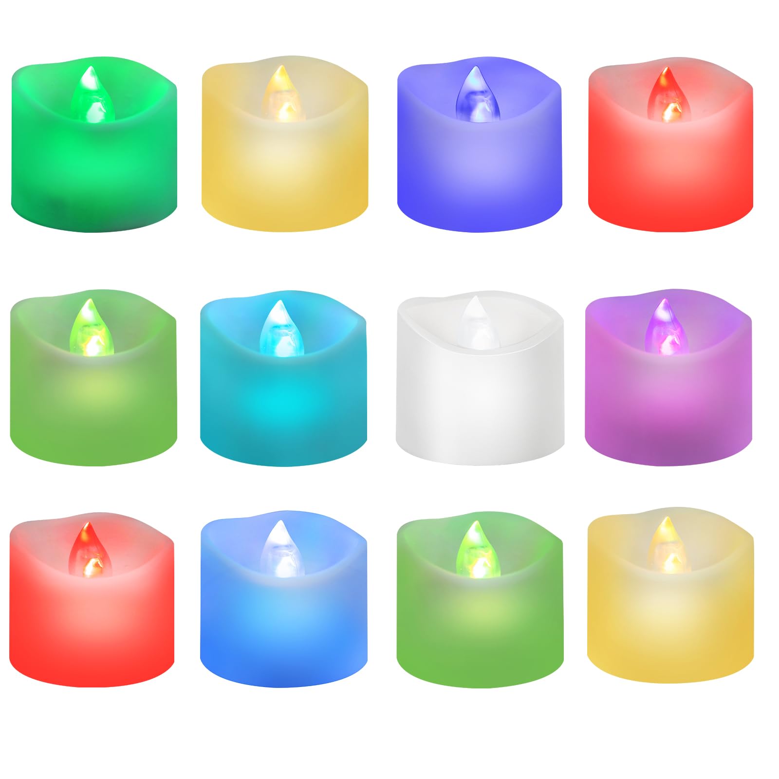 Windshell Color Changing Tealight Candles (White Base), 6H Timer (No Remote), 7-Color Auto Cycle Battery Operated Flameless LED 