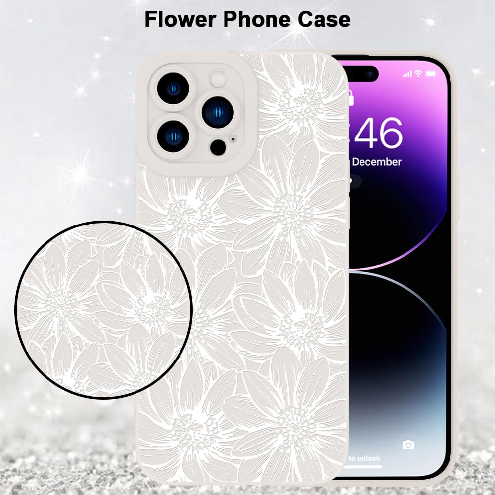Mzelq For Iphone 14 Pro Case, Silicone Floral Flowers Sunflowers Cute Pattern, Camera Protection Soft Slim Phone Case For Iphone
