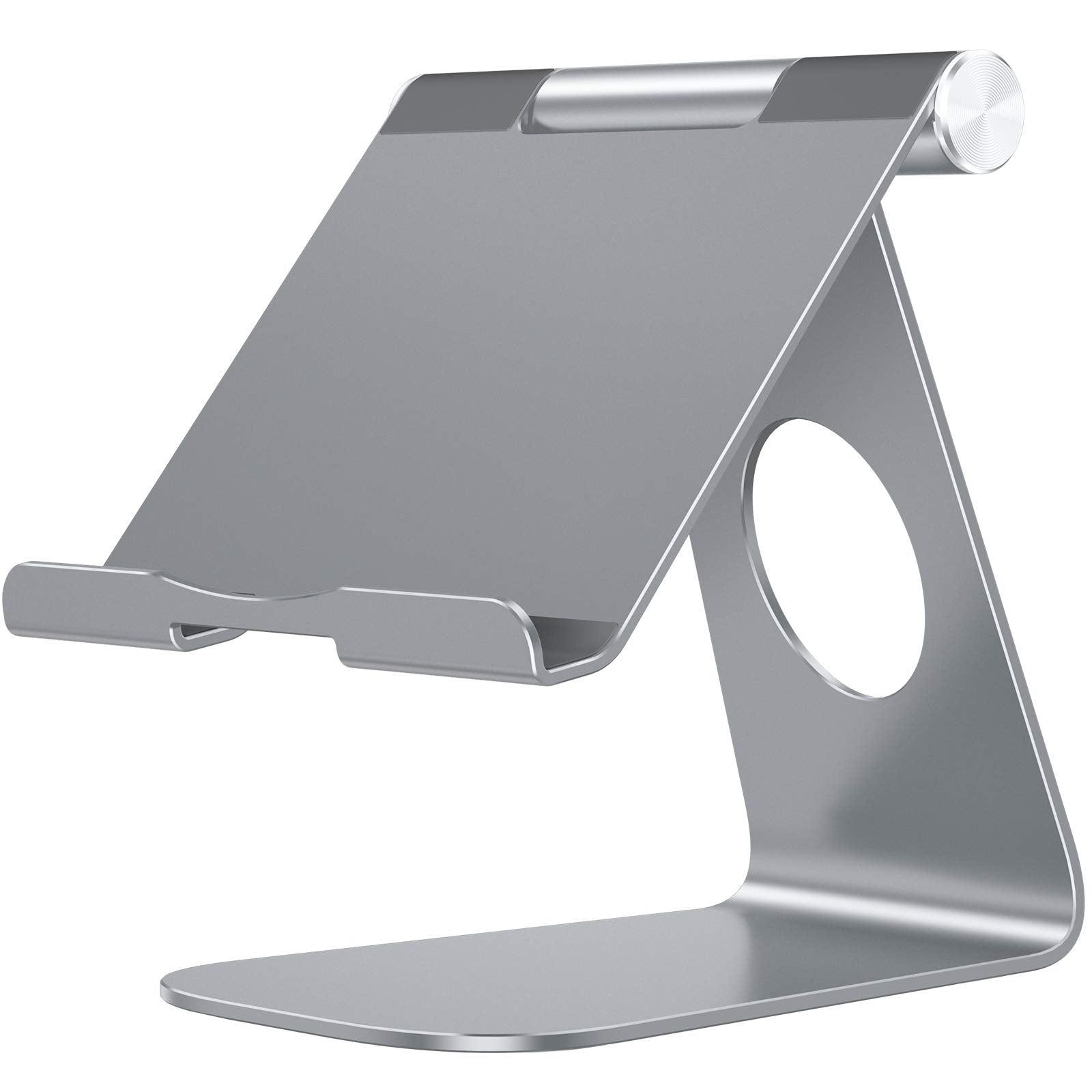 Omoton Tablet Stand Holder Angle Adjustable, T1 Desktop Aluminum Tablet Dock Cradle Compatible With Ipad Air/Mini, Ipad 10.2, Ipad Pro 11/12.9, Samsung Tab And More Up To 12.9'', Grey