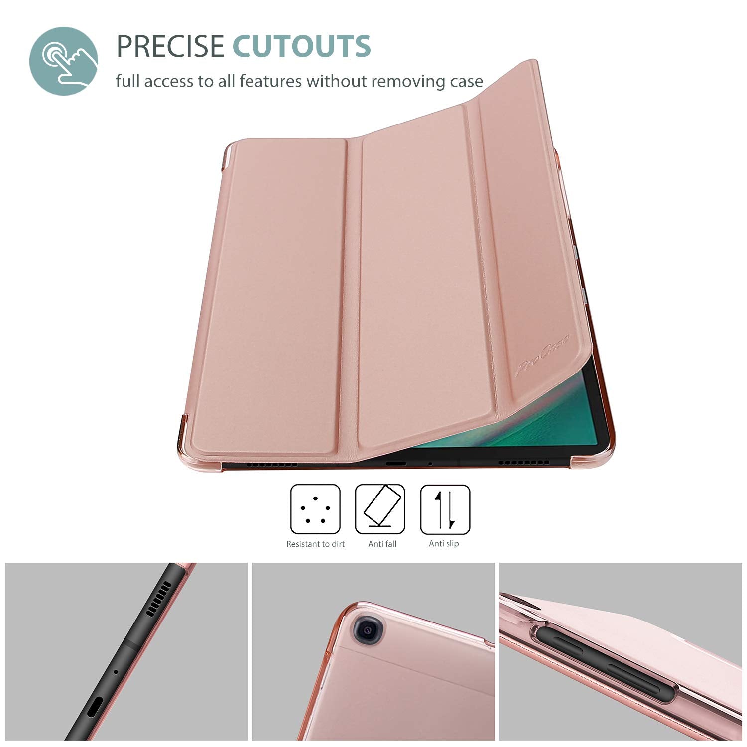 Procase Slim Case For Galaxy Tab A 10.1 2019 Model T510 T515 T517, Lightweight Stand Case Shell Cover For 10.1 Inch Galaxy Tab A Tablet Sm T510 Sm T515 Sm T517 2019 Release  Rosegold