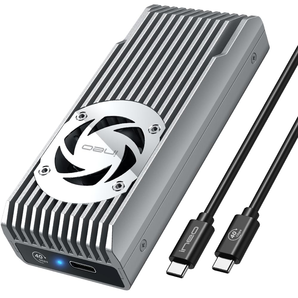 Ineo Usb 4.0 M.2 Nvme Ssd Enclosure With Built In Cooling Fan   Compatible With Thunderbolt 3/4 & Usb 4/3/2 [C2598 Nvme, 40Gbps]