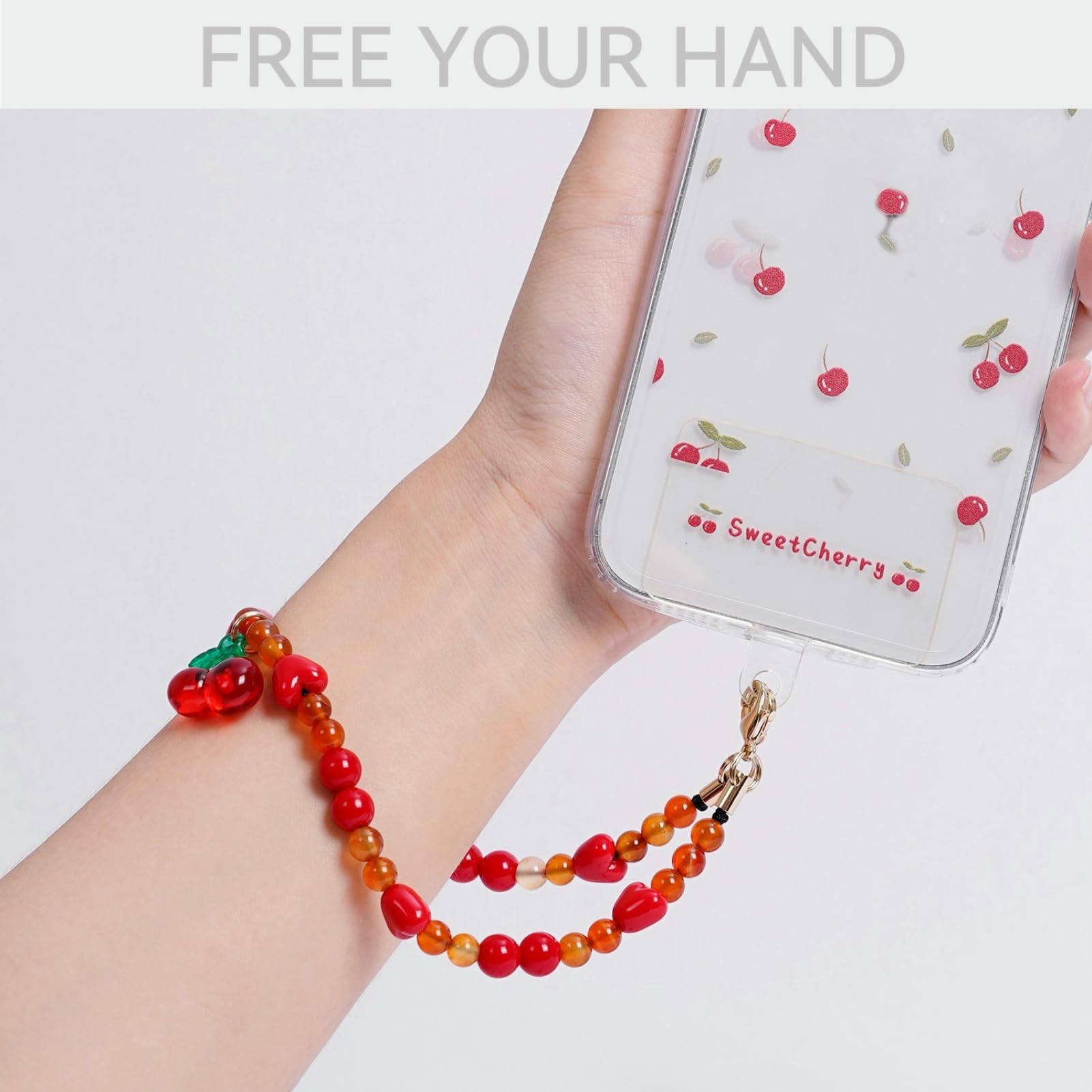 Lostars Marble Beaded Iphone Wrist Strap,Detachable Phone Bracelet Strap With Tether Tab,Hands Free Phone Wristlet Strap (Sweet