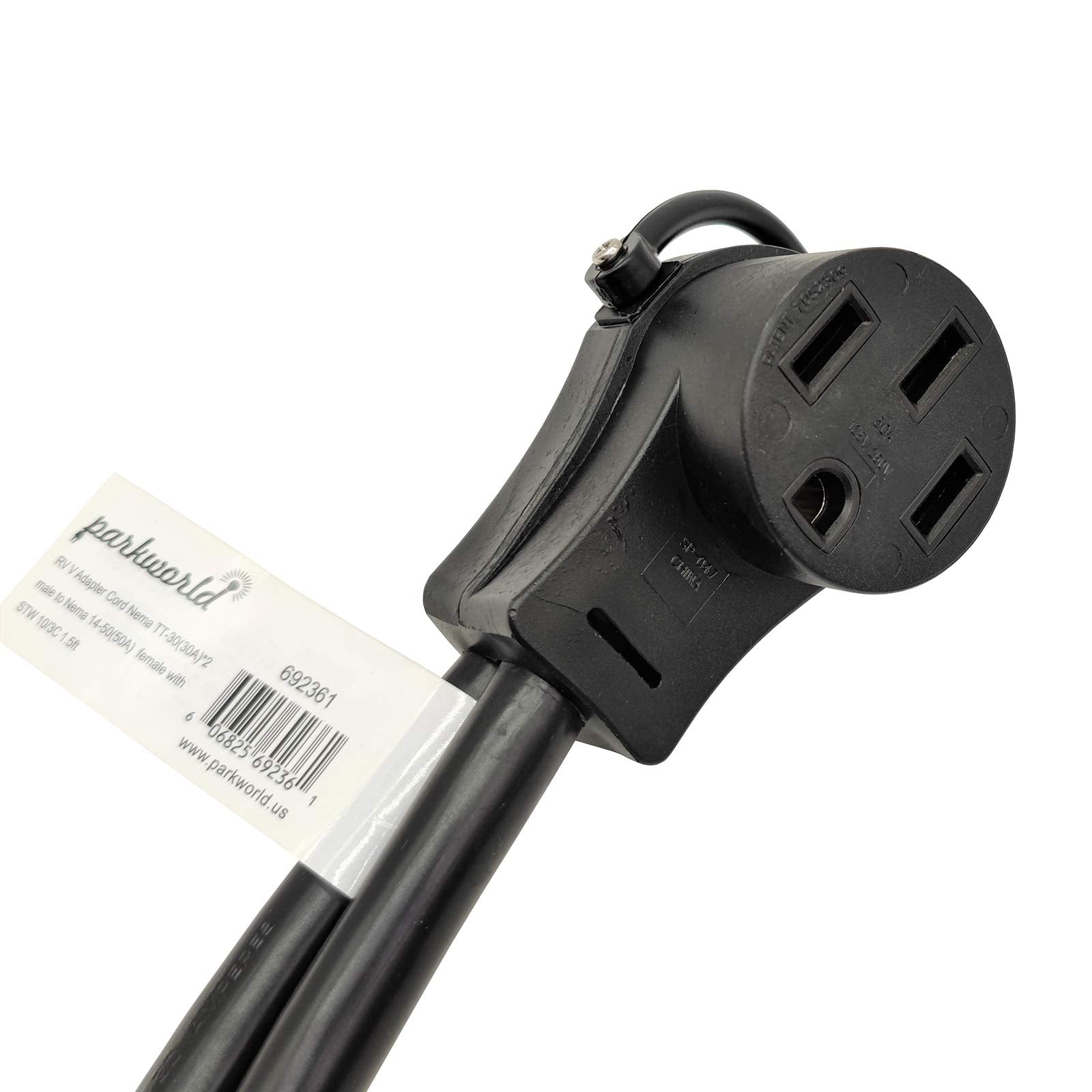 Parkworld 692361 Rv (2) 30A To 50A V Adapter Cord, (2) Tt 30P Male To 14 50R Female, 1.5Ft