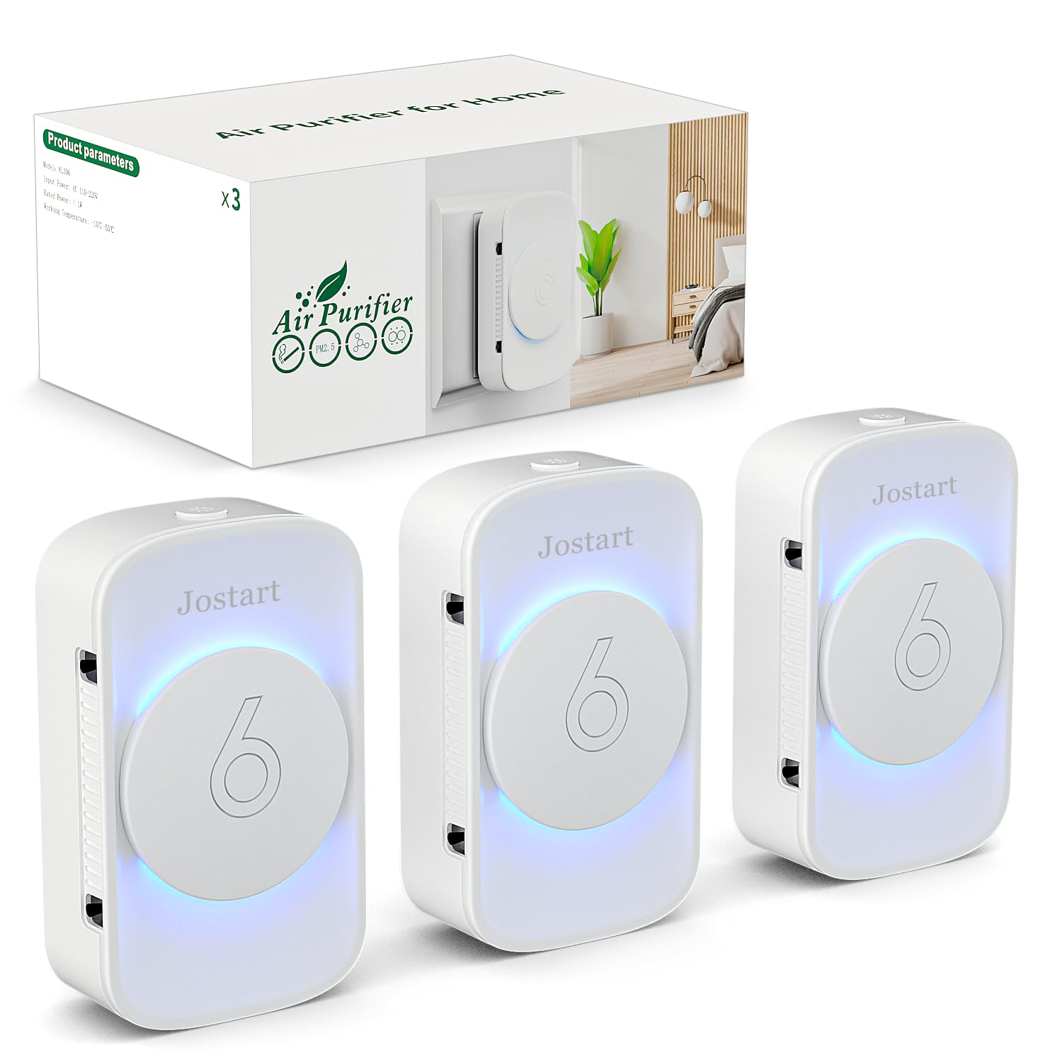 Jostart   Air Ionizers For Home (3 Pack),Negative Ion Air Filter,Quiet Plug In Air Fresheners For Bedroom, Office, Kitchen,Garag