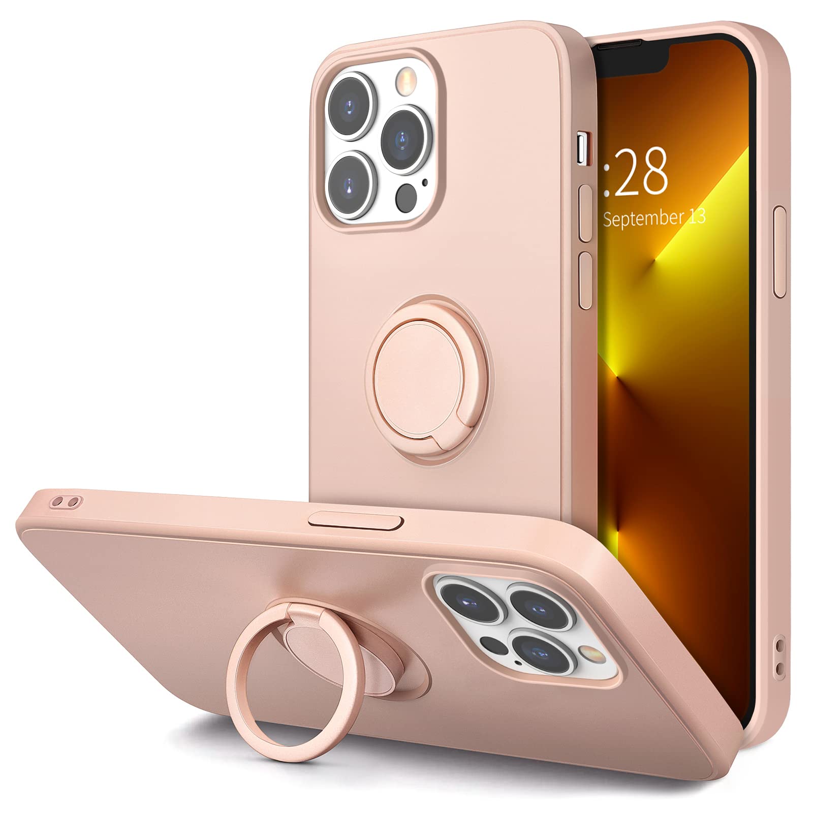 Hython for iPhone 13 Pro Case with Ring Stand [360 Rotatable Ring Holder Magnetic Kickstand] [Soft Microfiber Lining] Slim Shock