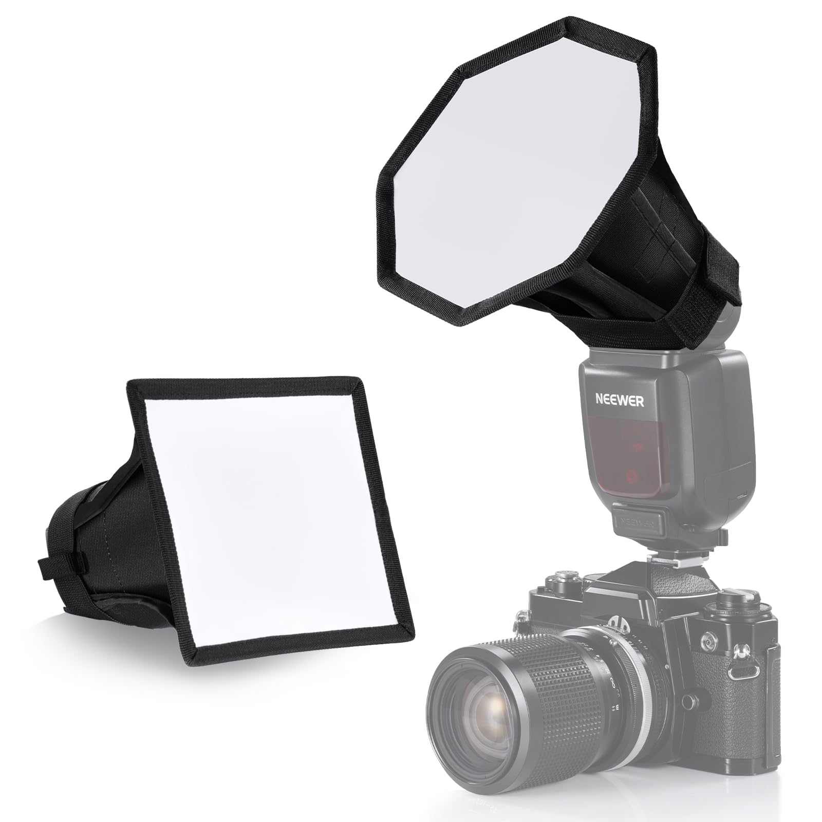 NEEWER Upgraded Flash Diffuser Speedlight Softbox Collapsible 2 Pack, (5.9/15cm Octagon, 6x5 Rectangular) for Z2 Z1 V1 Round Hea