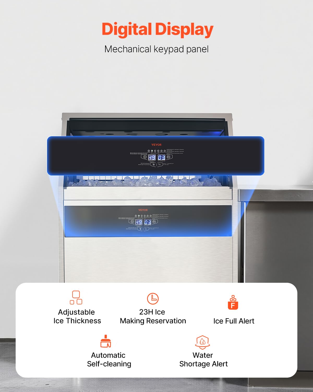 Vevor Commercial Ice Maker Machine, 440Lbs/24H Ice Maker Machine With 110Lbs Storage Capacity, 160 Ice Cubes In 15 Minutes, Led