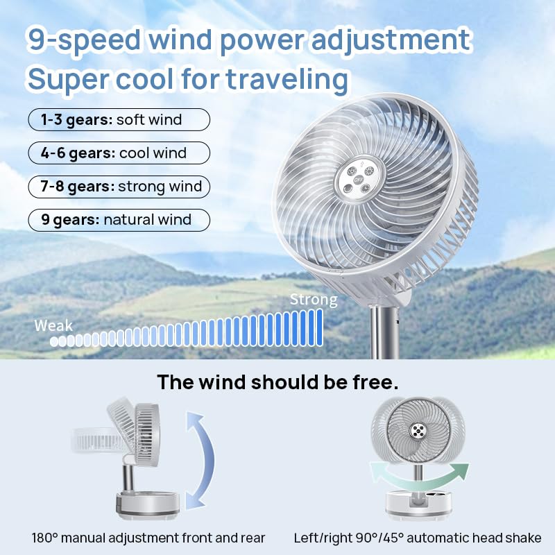 Onnilife 8 Inch Portable Fan-Battery Operated Fan, Oscillating Rechargeable Fan With 20000Mah, Remote Control Led Lights, 72Hr R
