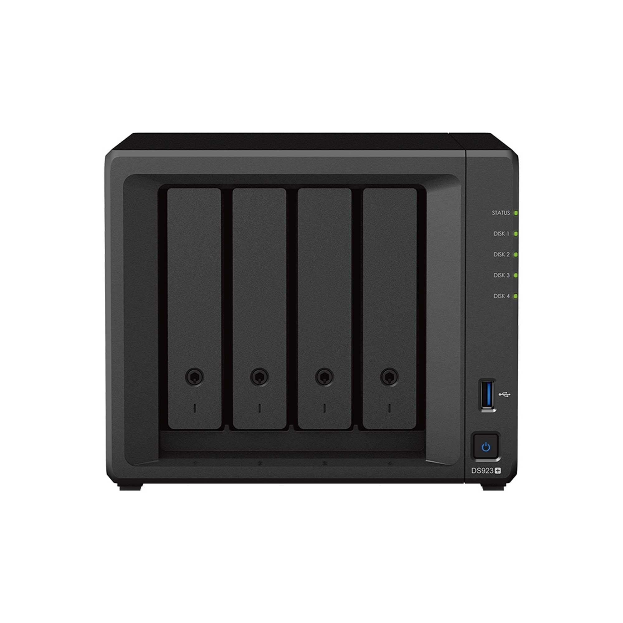 Synology DS923+ 4-Bay Diskstation NAS (AMD Ryzen 4 Threads R1600 Dual-Core 4GB Ram 2xRJ-45 1GbE LAN-Port)