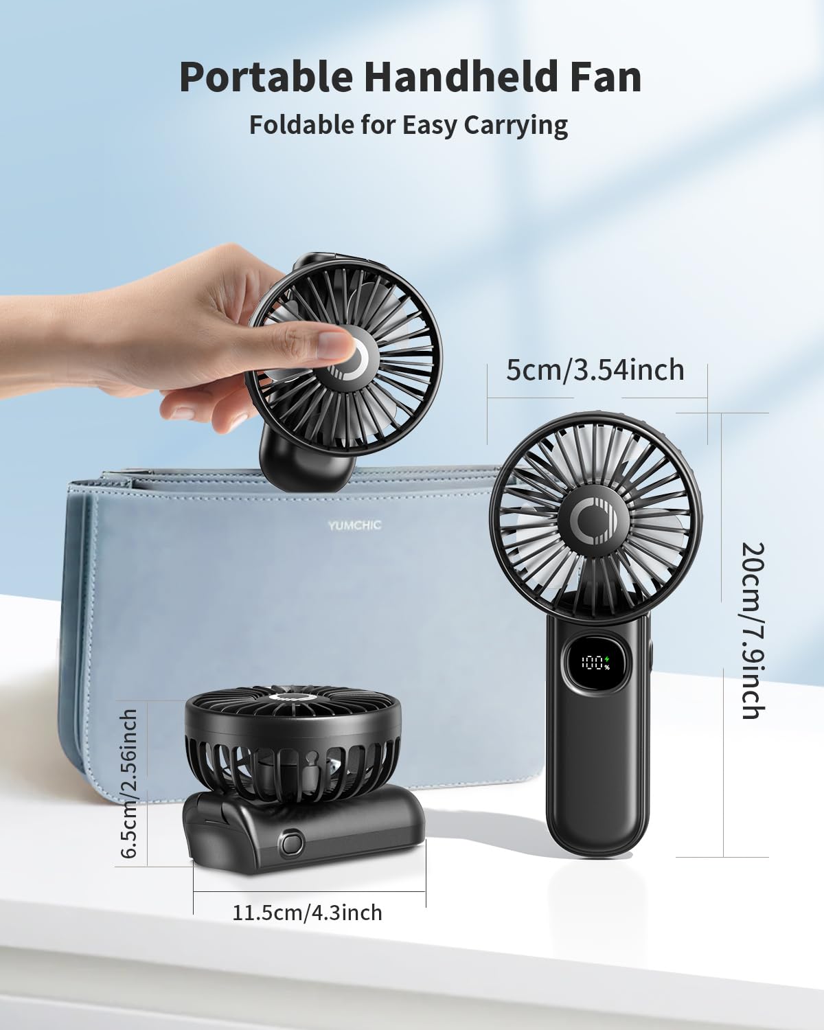 Handheld Fan, Foldable Portable Fan With Led Display, 3000Mah Battery Operated Mini Hand Held Fan, Handheld/Neck/Desk 3 In 1 Per