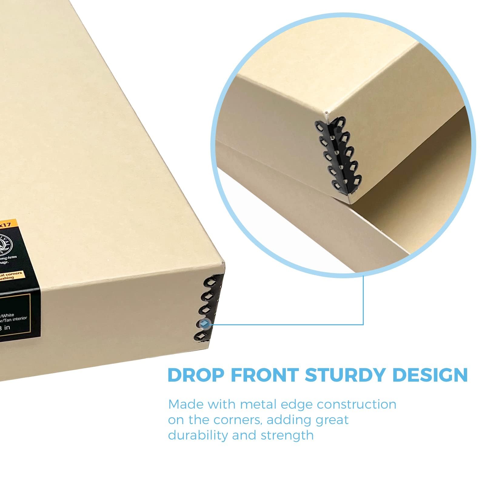 Lineco Museum Archival Storage Box, 14.75X18.75X3 In. Drop Front Design. Acid Free With Metal Edge. Organize Photos, Pictures, Prints, Documents, Crafts, Diy. Tan, 1 Pack