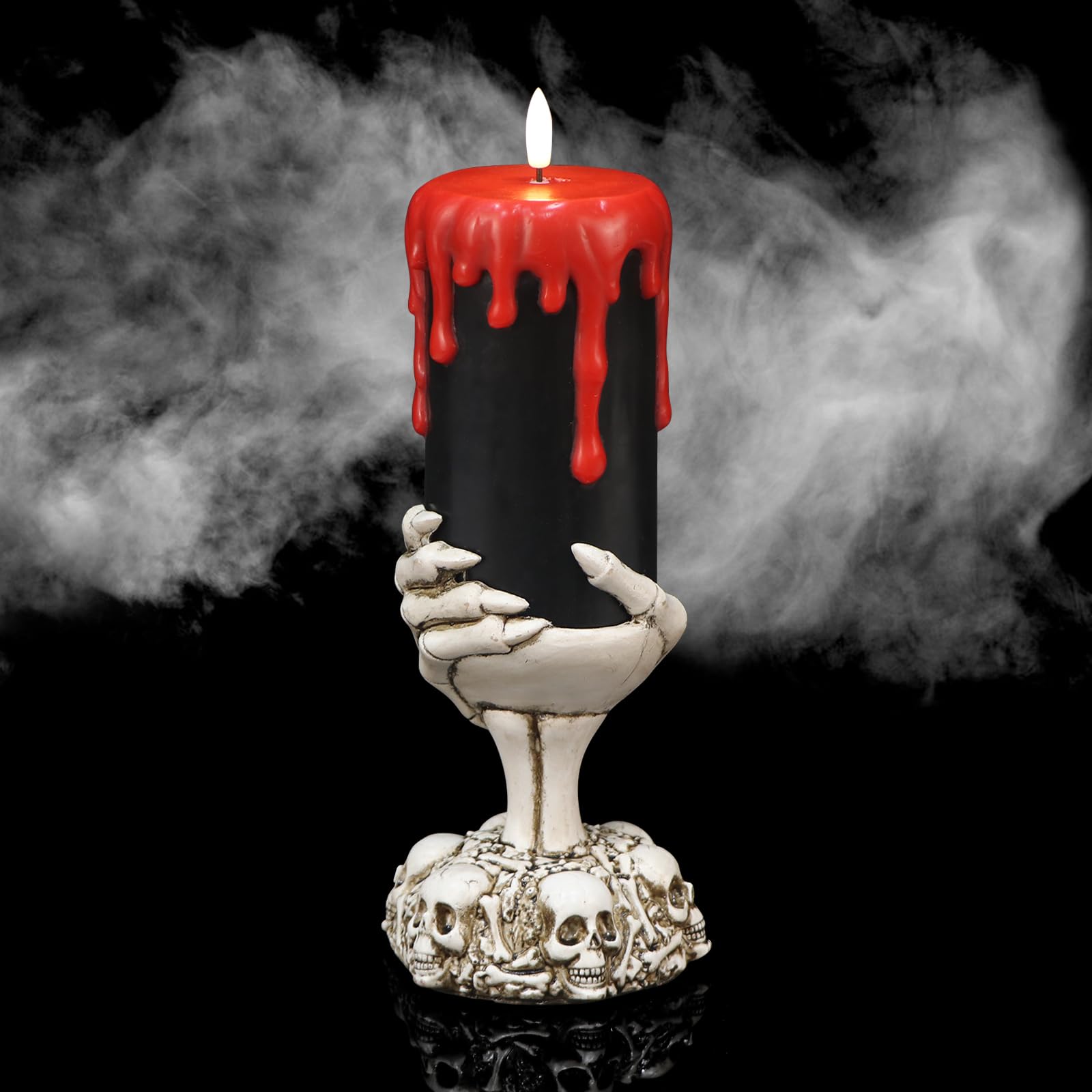 KunSwenn Halloween Candles with Timer, Black Flameless Candles Battery Operated, 1 Pack Real Wax LED Pillar Candles with Ghost H