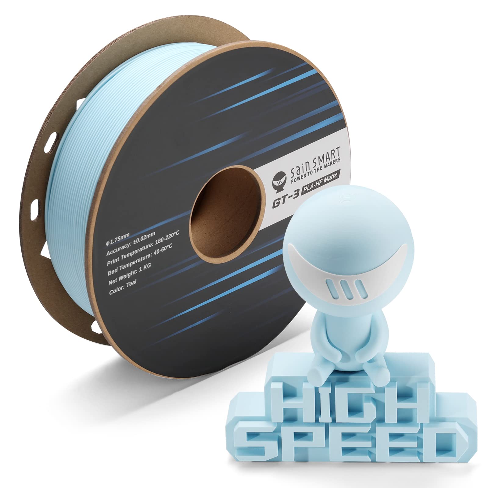 SainSmart GT-3 High Speed Matte PLA Filament 1.75mm, High Flow 3D Printer Filament, Teal, 2.2 LBS (1KG) Spool, Dimensional Accur