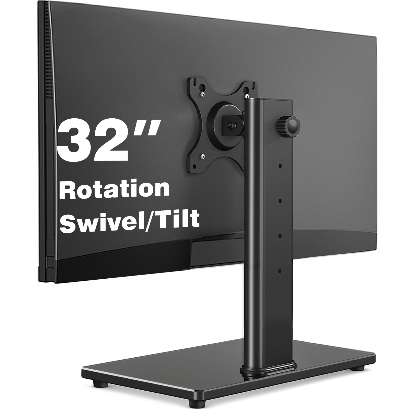 Single Monitor Stand Vesa Mount For 13 32 Inch Screens, Free Standing Monitor Riser With Swivel Tilt Rotation Height Adjustable,