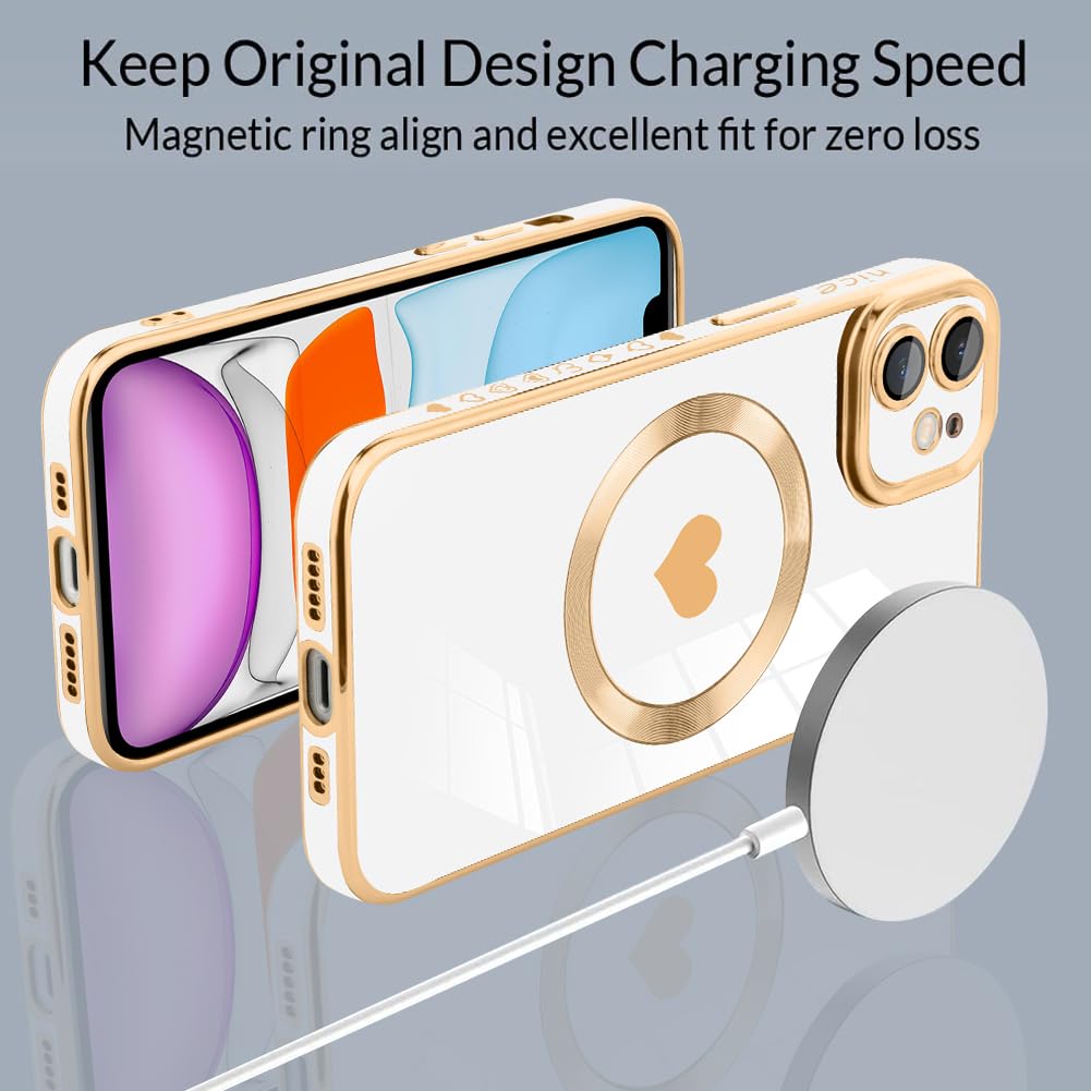 Tharlet Magnetic For Iphone 11 Case [Compatible With Magsafe] Cute Love Luxury Plating Edge Bumper Case With Full Camera Lens Ca