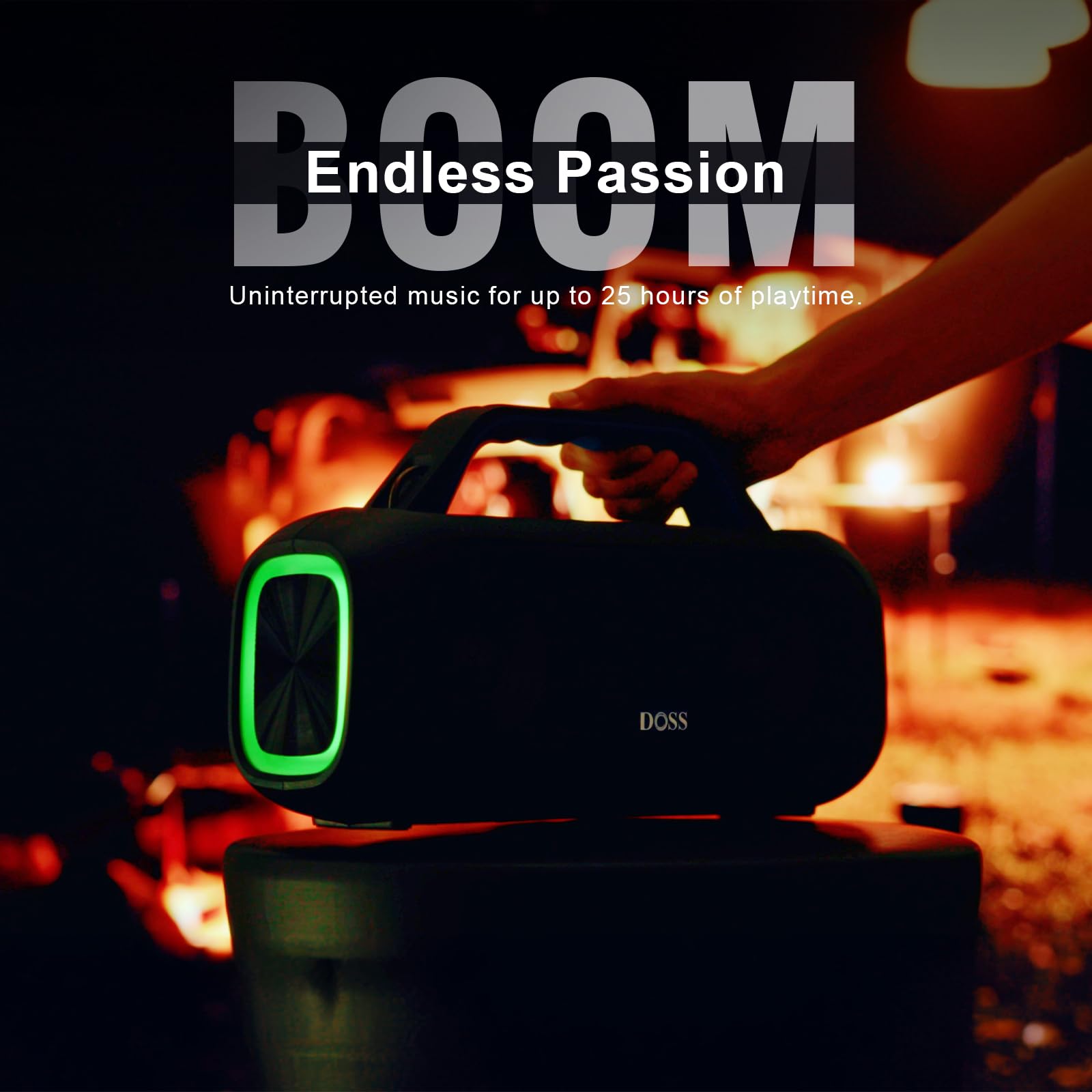 Doss Extreme Boom S Wireless Portable Bluetooth Speaker With 60W Stereo Sound, Rich Bass, Ipx6 Waterproof, 25H Playtime, Power Bank, Tws, Led Lights, Outdoor For Camping,Beach, Pool Orange