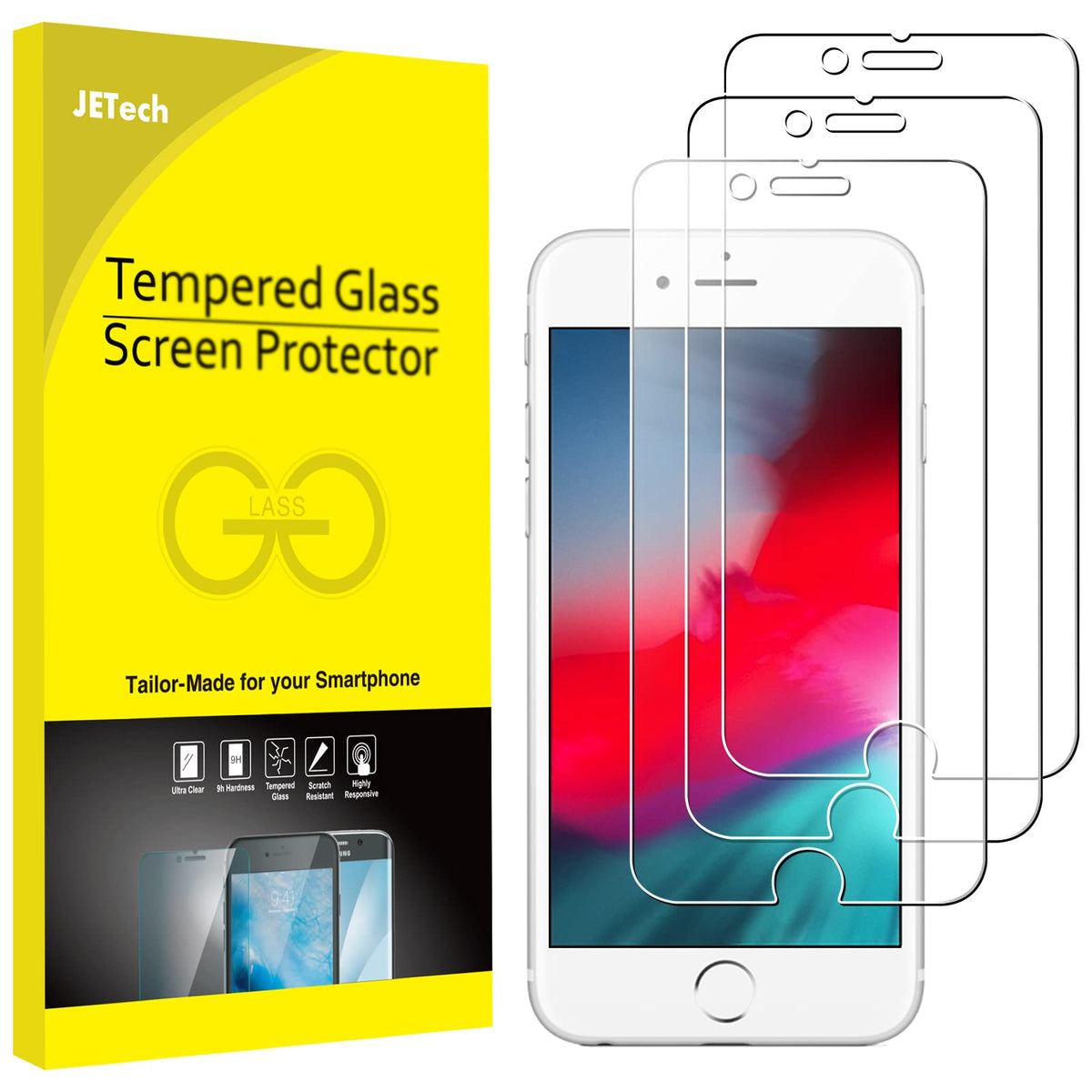 Jetech 3 Pack Screen Protector For Iphone Se 3/2 (2022/2020 Edition), Iphone 8, Iphone 7, Iphone 6S, And Iphone 6, Tempered Glas