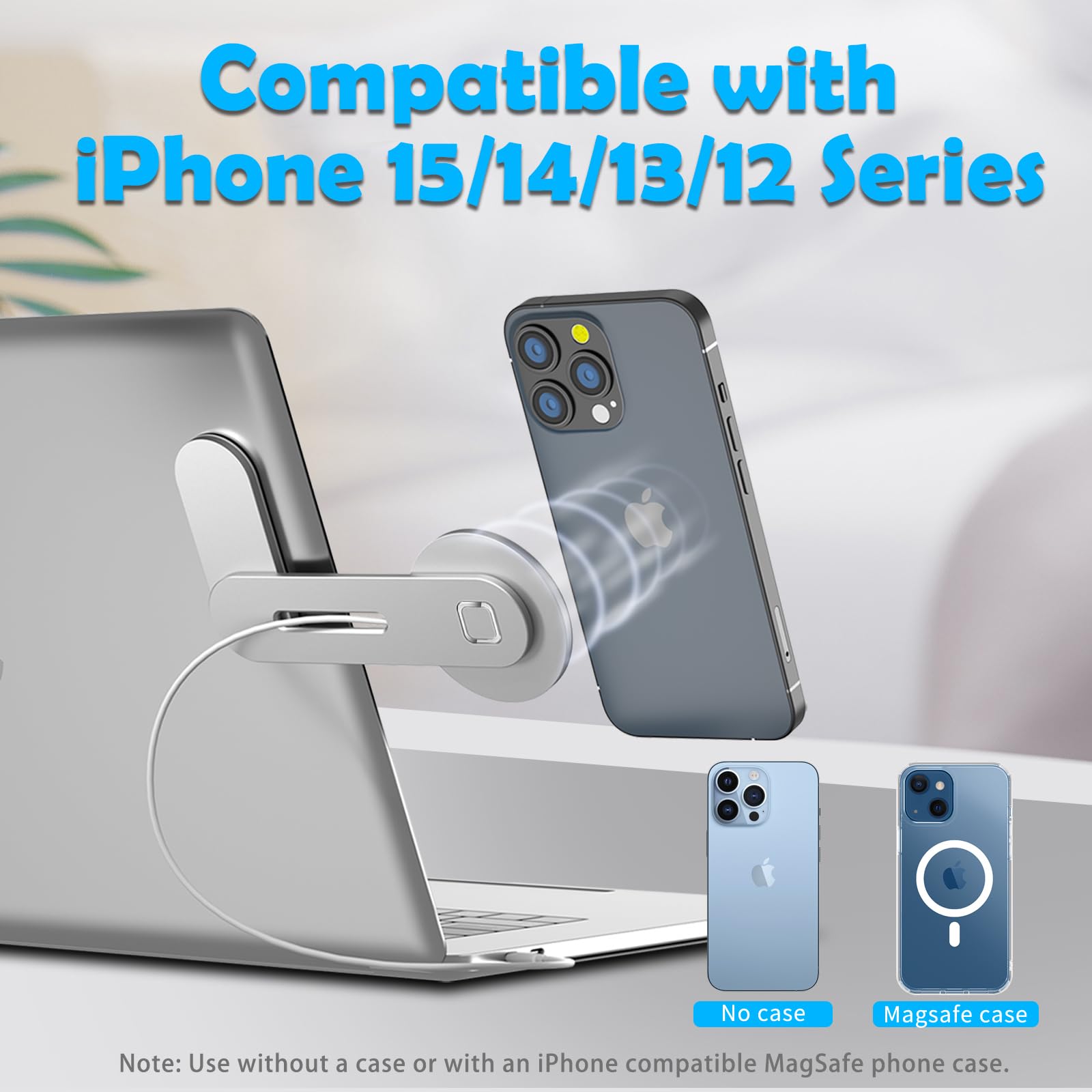 Laptop Phone Holder,15W Fast Wireless Charger Magnetic Phone Holder For Laptop,Adjustable Phone Monitor Side Mount For Iphone 16