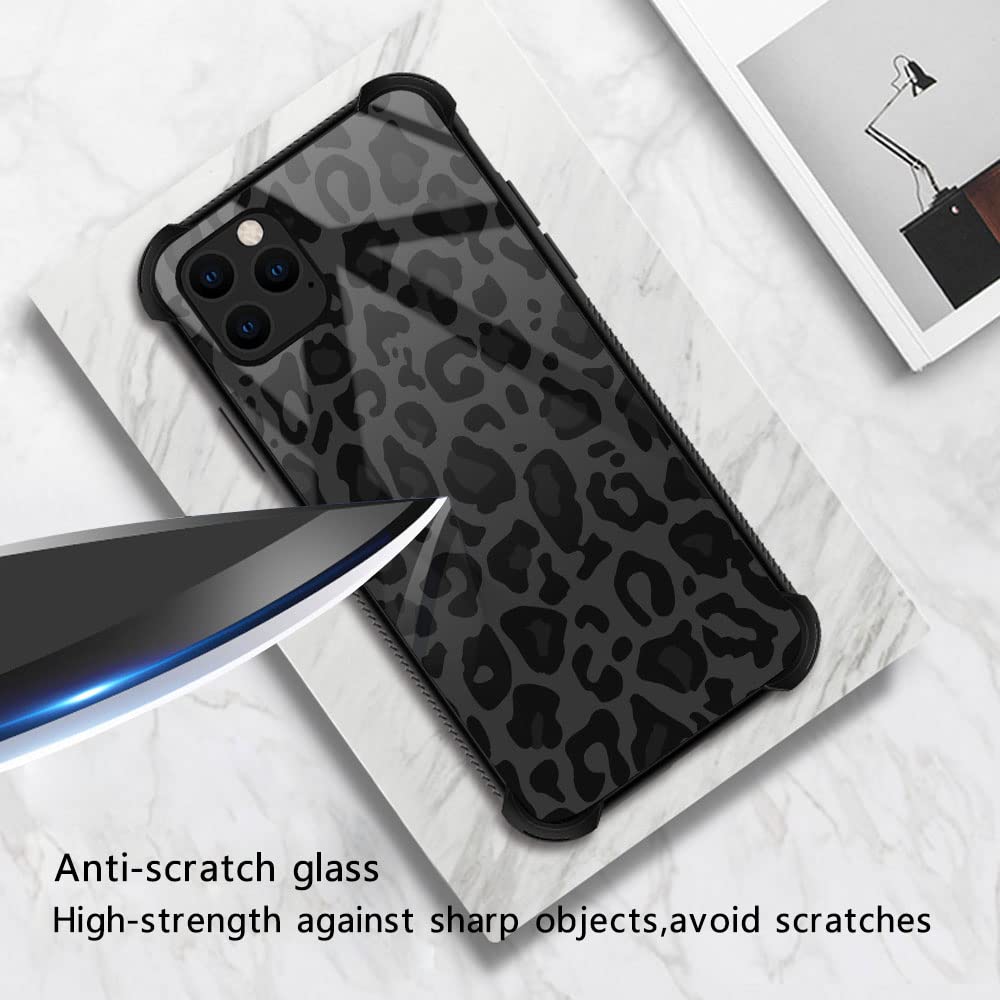 ZHEGAILIAN iPhone 11 Phone Case Black Grey Leopard Anti-Scratch Organic Glass TPU