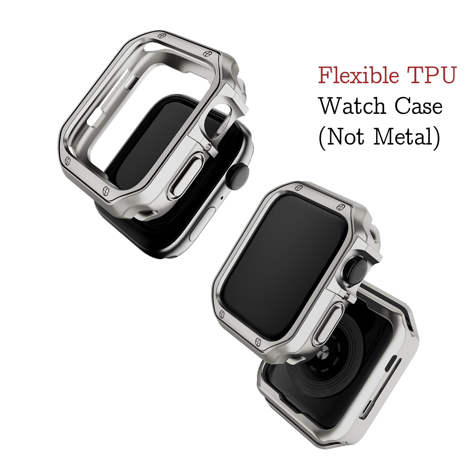 Compatible With Apple Watch Band And Case, Stainless Steel Metal Chain With Tpu Cover, Smart Watch Link Bracelet Strap, Wrist Band For I Watch Series 9 8 7 6 5 4 3 2 1 Se, 41Mm 40Mm 38Mm, Titanium