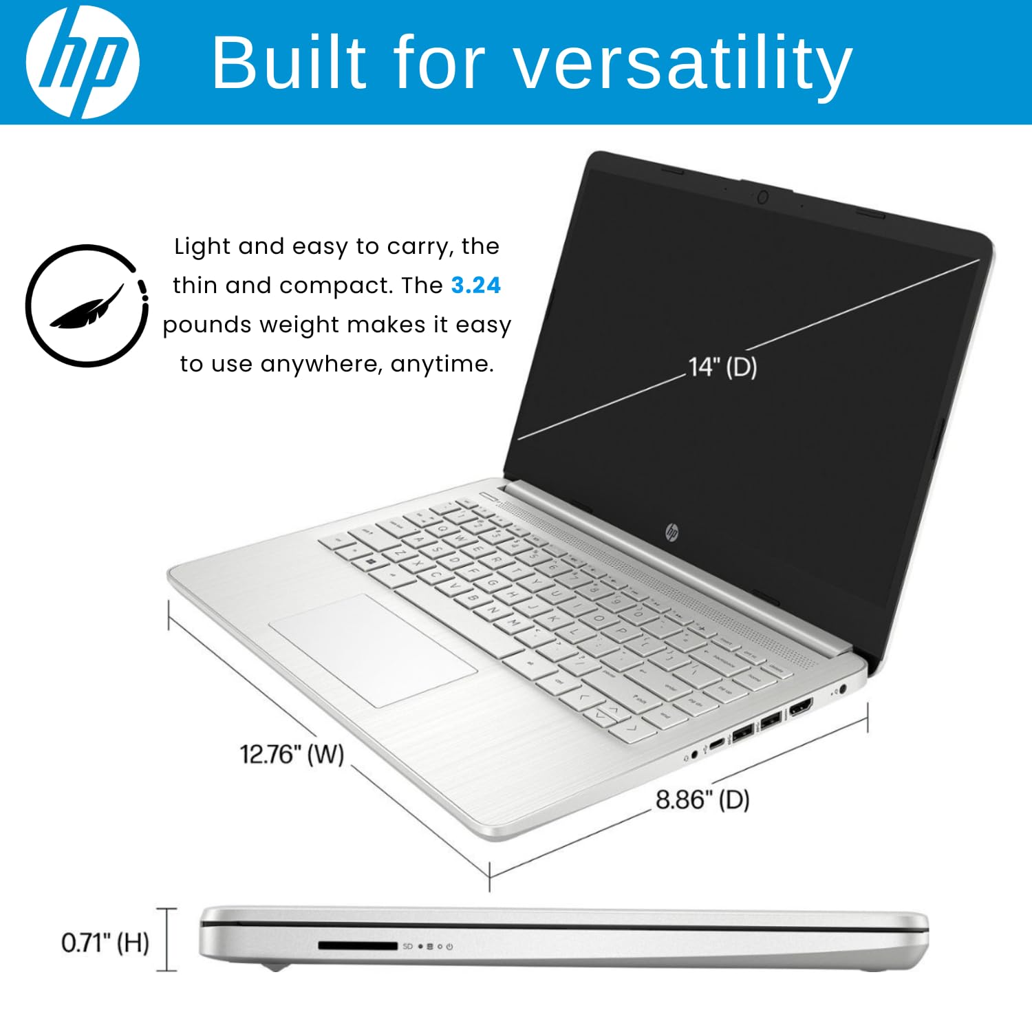 Hp Laptop, 14'' Hd Display, Intel Quad-Core Processor, 16Gb Ram, 640Gb Storage (128Gb + 512Gb External Ssd), Sd Card Reader, 1 Y