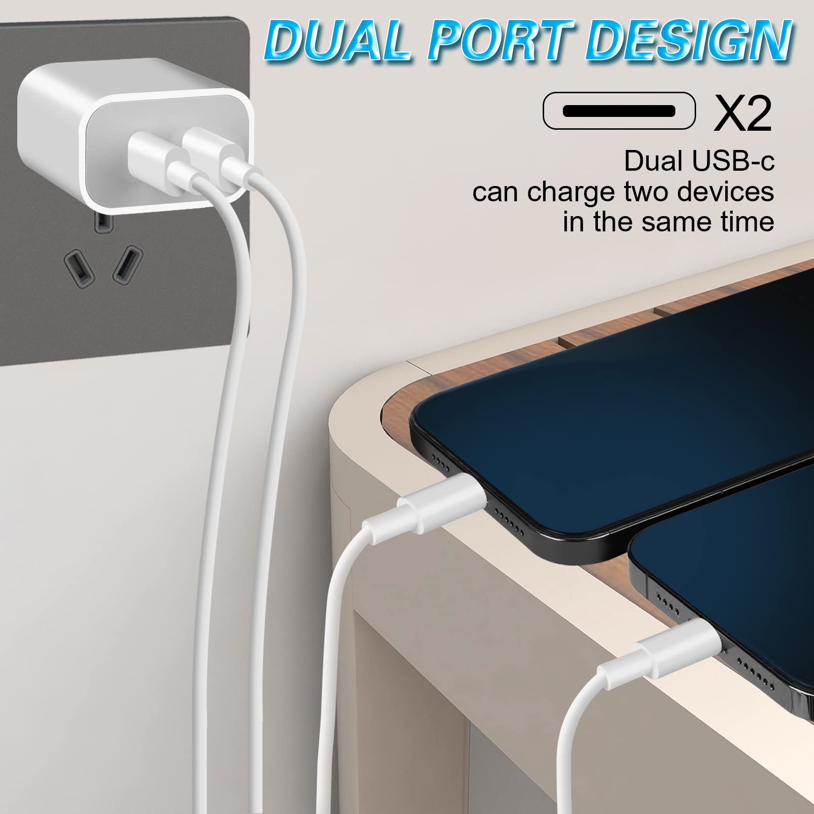 Iphone 14 Super Fast Charger,Dual Port Usb C Charger,Iphone Charger Fast Charging Block,Quick Apple Usb C Wall Charger Plug,2Pac