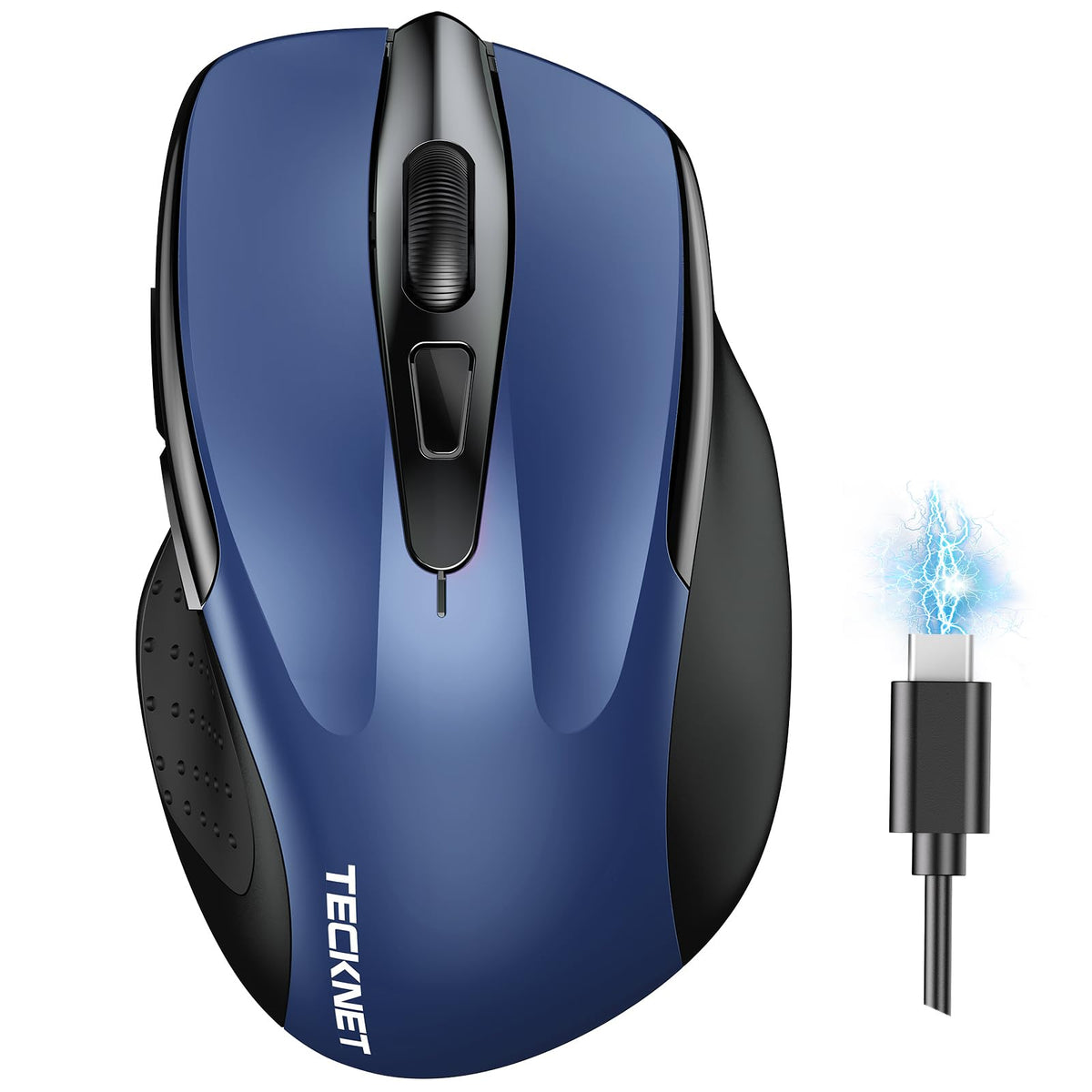 Tecknet Wireless Mouse (Bt5.0/3.0 & 2.4G) Rechargeable 4800 Dpi Silent Mouse 6 Buttons Bluetooth Mouse, Usb A Mouse Wide Compatibility - Blue
