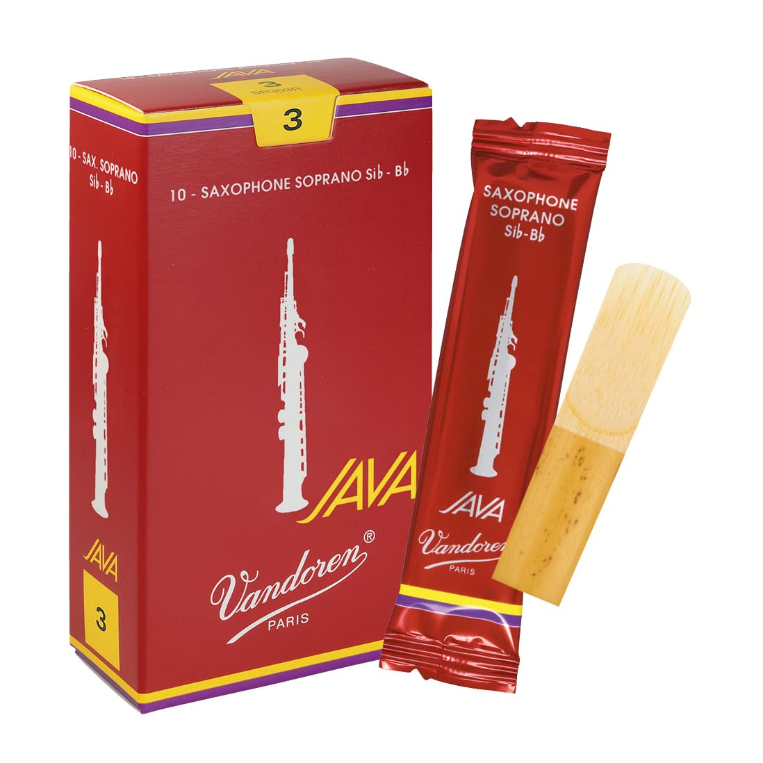 Vandoren Sr303R Soprano Sax Java Red Reeds Strength 3; Box Of 10