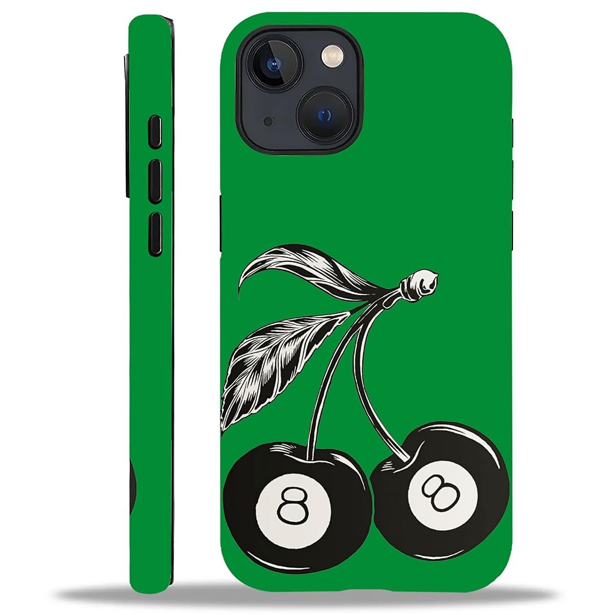 WANKBLC Compatible with iPhone 13 14 Matte Case, Cute 8 Billiard Ball Cherry Fruit Pattern for Girl Full Body Design Soft Silico