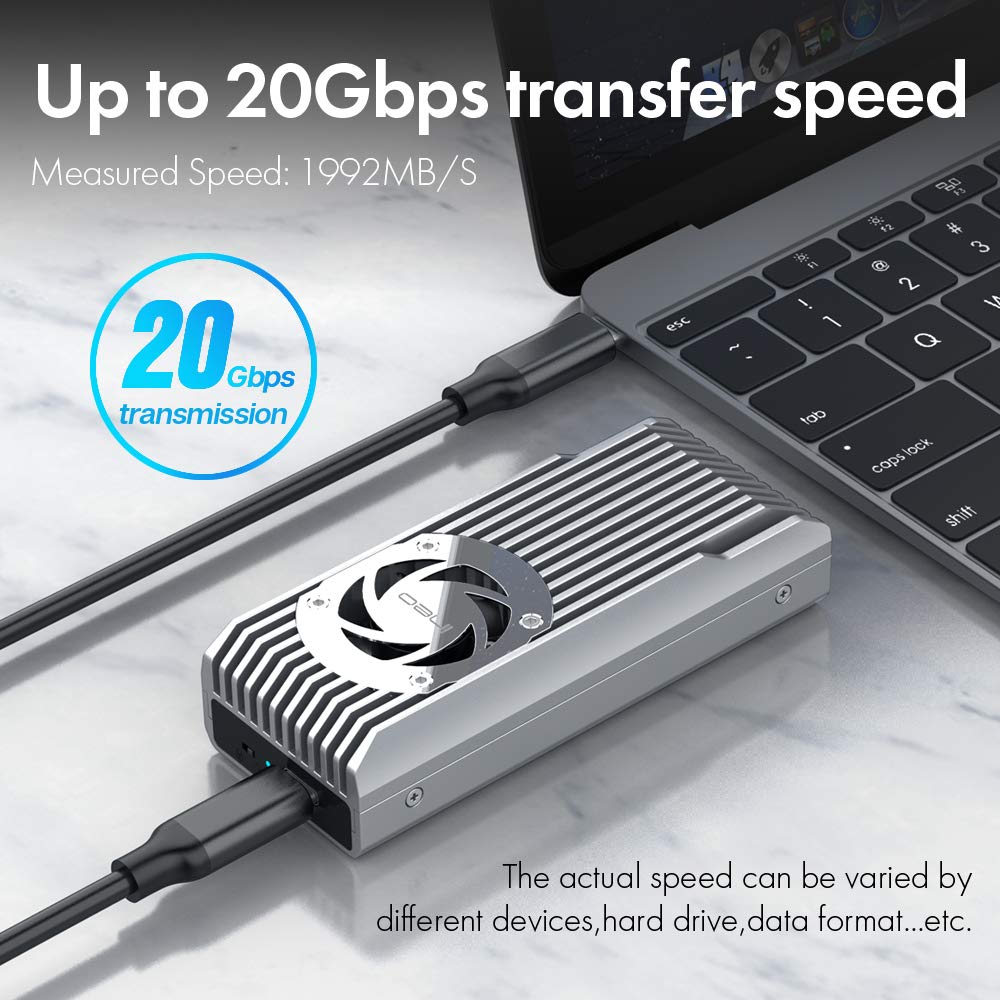 Ineo M.2 Nvme 20G Usb 3.2 Gen 2X2 Type C To Nvme Pcie M Key Ssd Enclosure With Built In Cooling Fan [C2598 Nvme, 20Gbps]