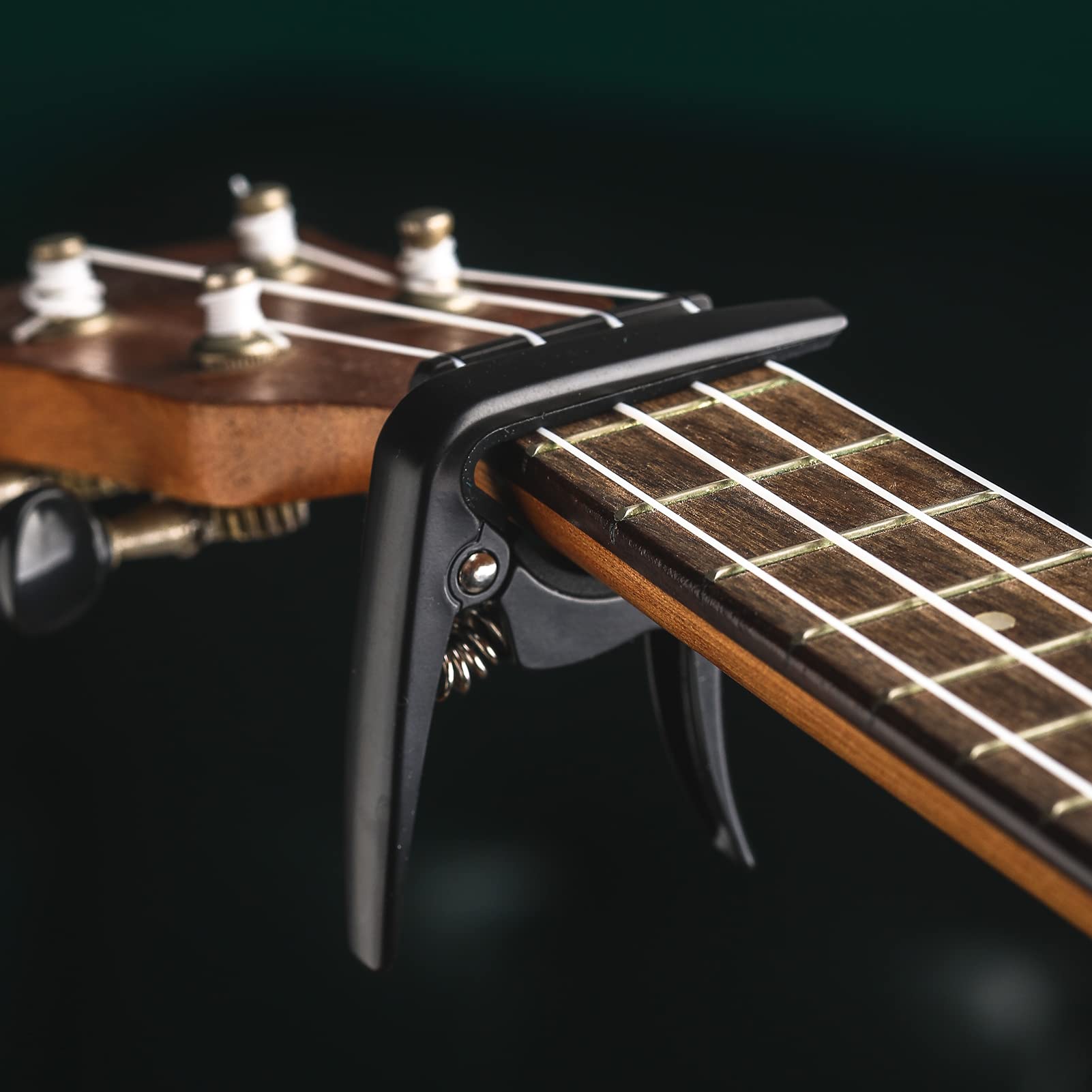 Ukulele Capo For Soprano, Concert, Tenor, Baritone Ukulele With Felt Picks (Matte Black)