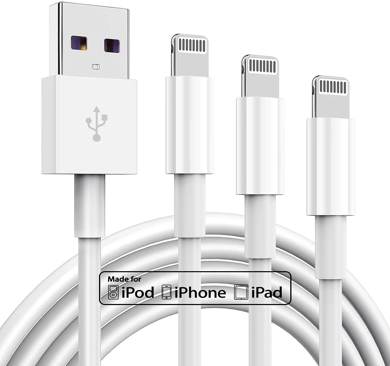 3 Pack Apple Mfi Certified Charger Cable, Apple Lightning To Usb Cable Cord, 2.4A Fast Charging Phone Long Chargers For Iphone 1