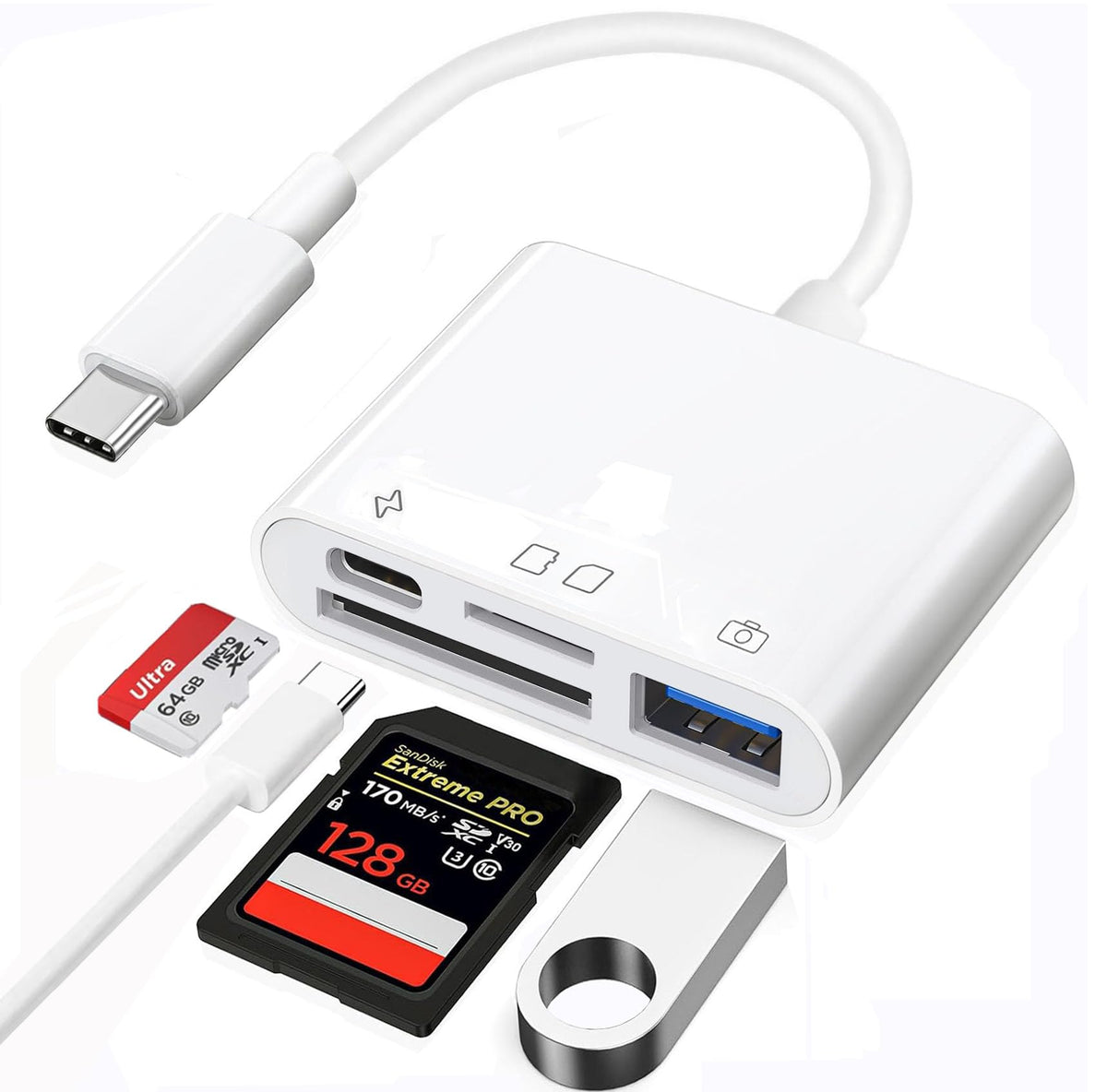 Sd Card Reader Compatible With Iphone 15 Pro Max/Macbook, 4 In 1 Usb C To Usb Otg Adapter, Sd Tf Memory Camera Viewer Card Reade