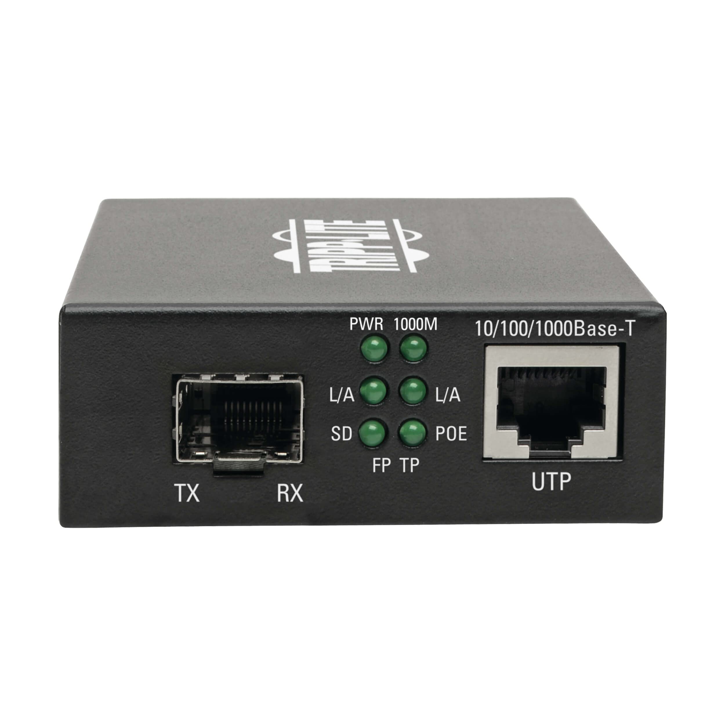 Tripp Lite Gigabit Sfp Fiber Optic To Network Copper Rj45 Ethernet With Poe+, 10/100/1000 Mbps, International Power Cables, Exte
