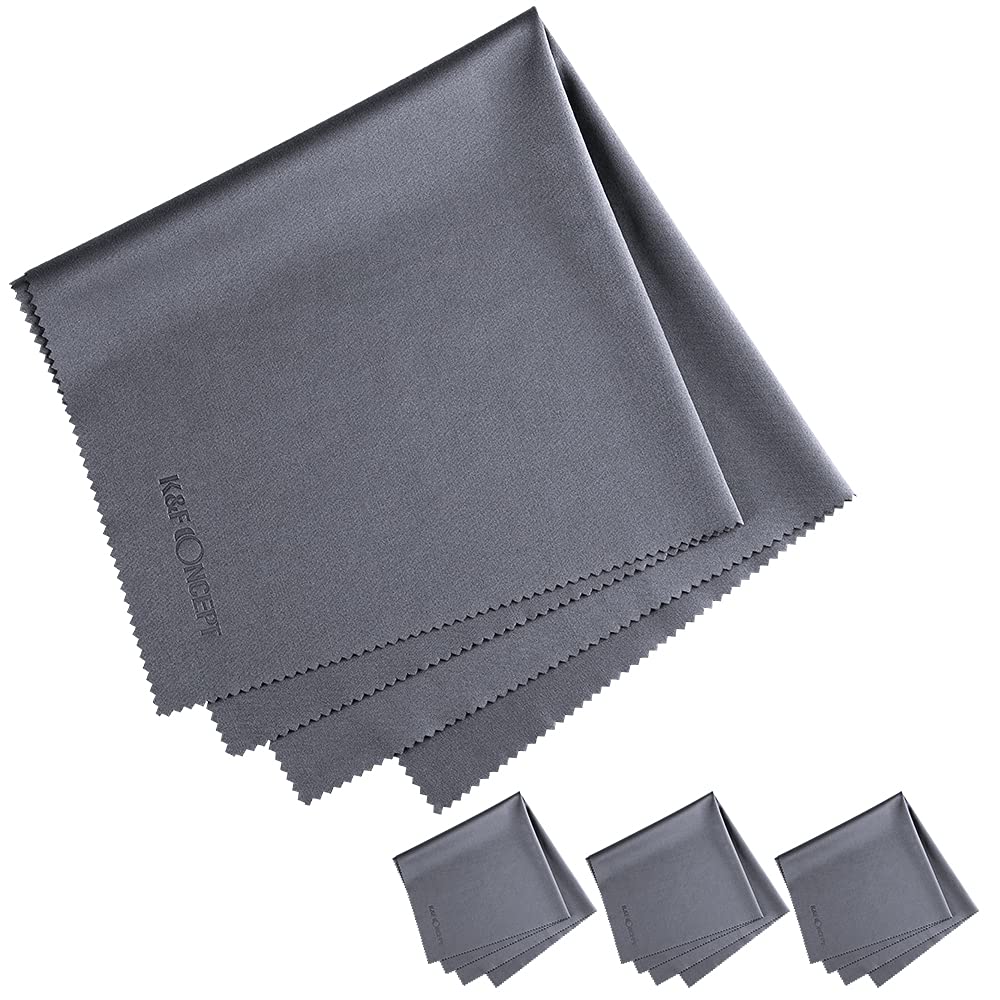 4 Pack 16''X16'' Extra Large Microfiber Cleaning Cloths, K&F Concept Oversized Microfiber Cloths For Tv Screen, Electronics, Laptops, Telescope, Computers, Eyeglasses, Gray