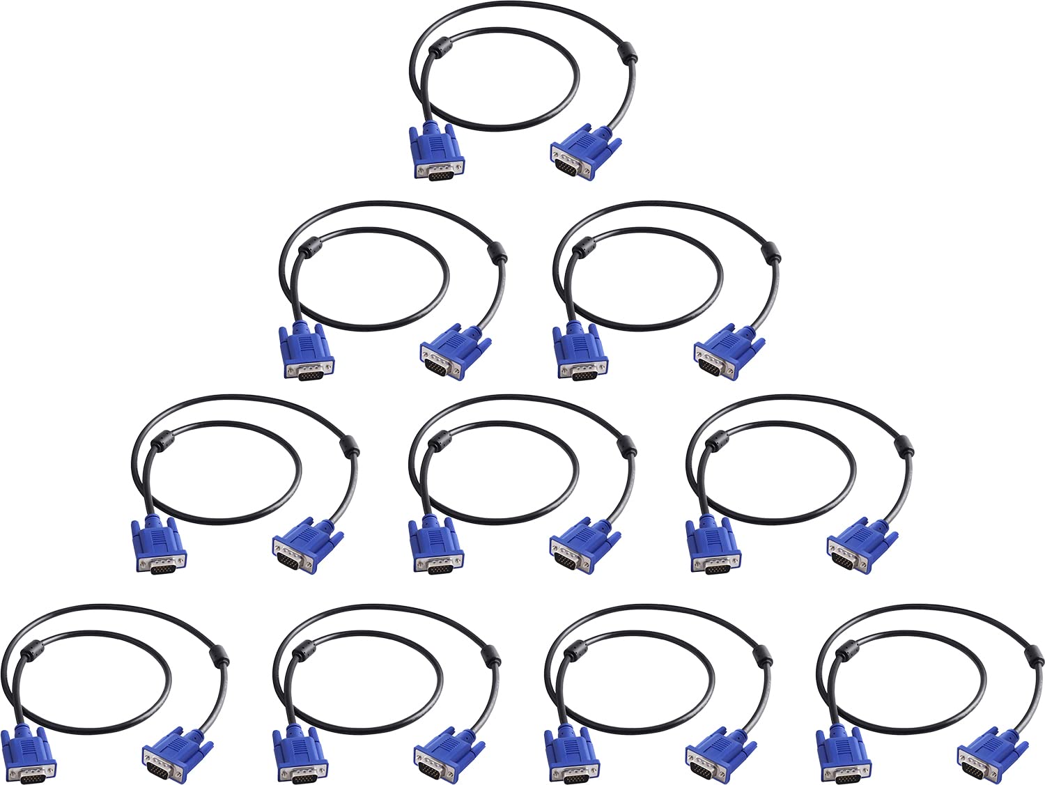 Vga To Vga Monitor Cable 10 Pack, 15 Pin Male To Male Computer Cord Support 1080P Full Hd For Laptop Tv Projector   3 Feet