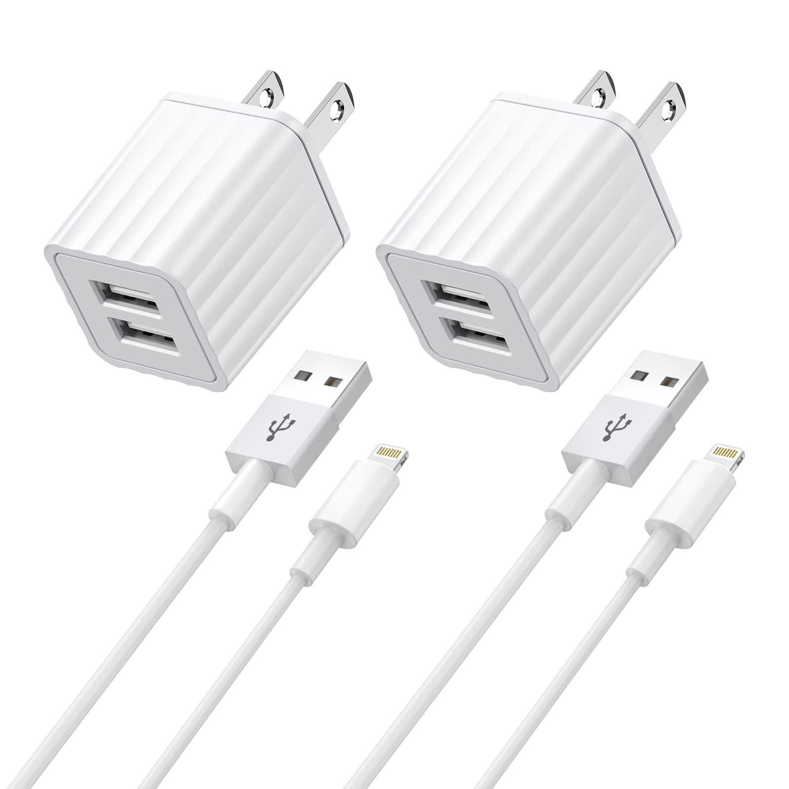 Iphone Charger,[Apple Mfi Certified] Fast Iphone Charger 2Pack 6Ft Lightning Cable Cord Fast Charging Dual 2 Port Plug Usb Wall