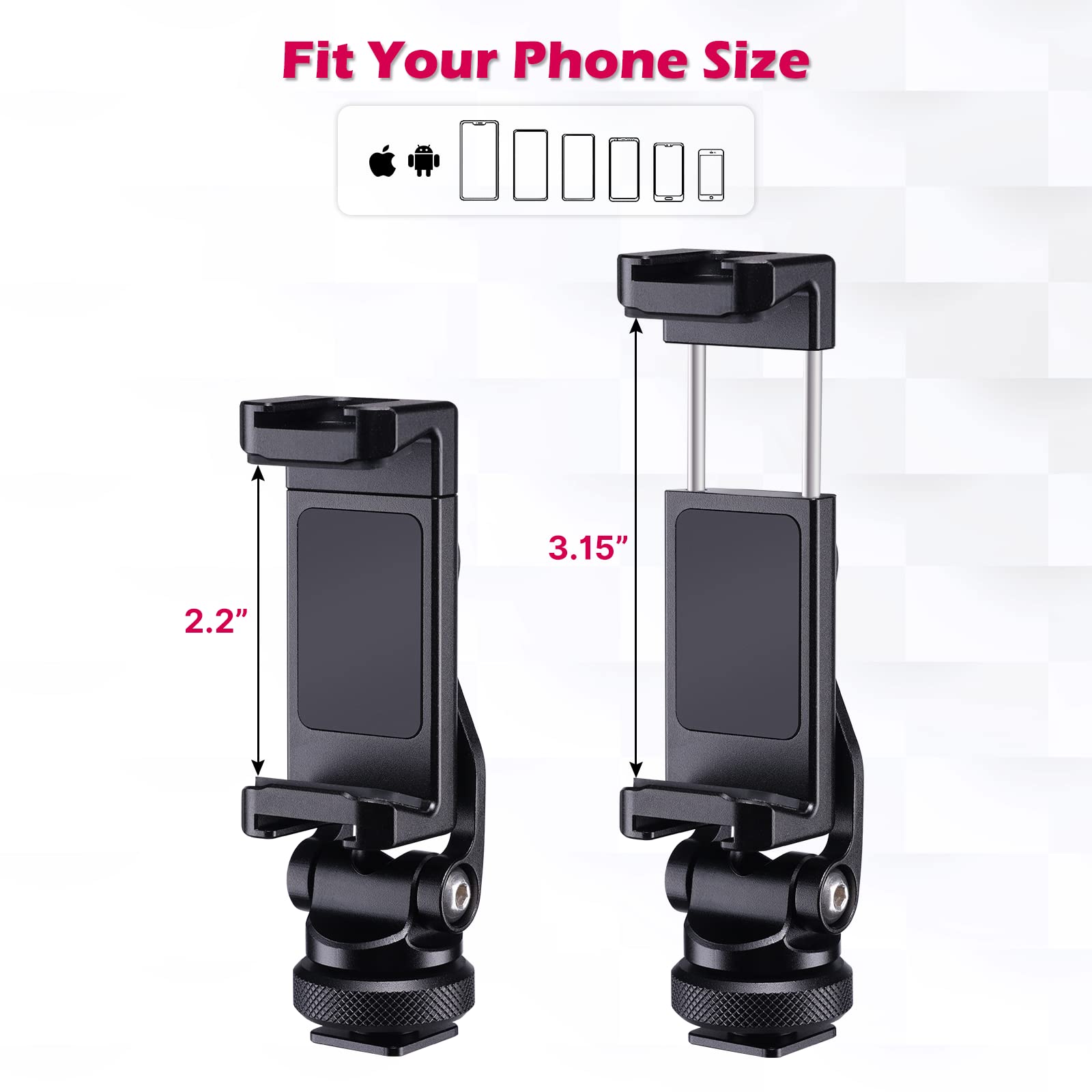 Ulanzi Metal Phone Tripod Mount St-10, Universal 360 Smartphone Adapter With 2 Cold Shoe Mount, Adjustable Cell Phone Clamp Stan