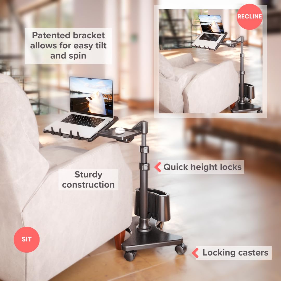 Levo G2 Rolling Laptop Workstation Stand Cart Desk For Laptops, Books, Tablets, And Art, Made For Sofa, Bed, Chair, Or Standing