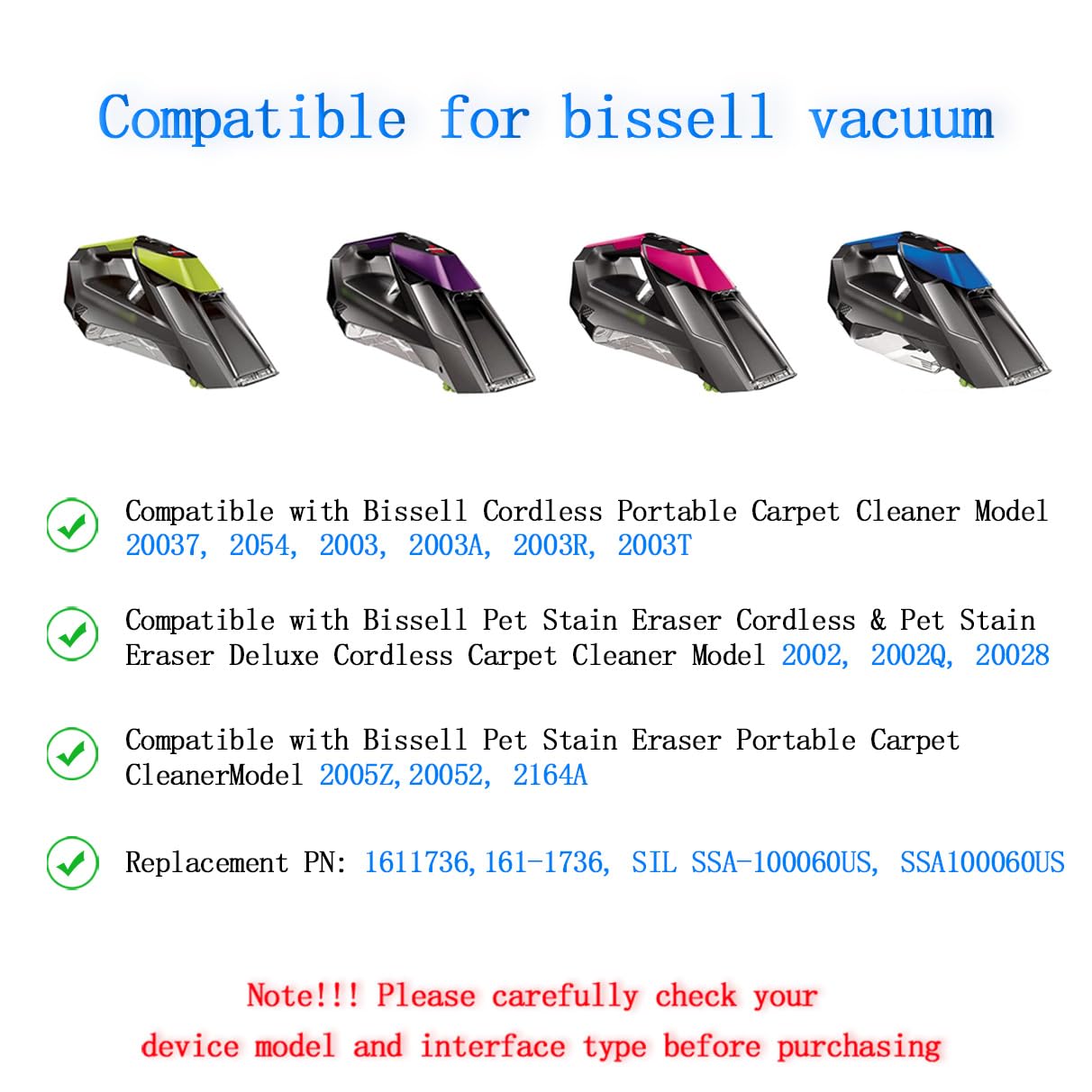 PUIMIT Charger for Bissell Pet Stain Eraser 2054 2002 20037 20028 Cordless Vacuum Power Adapter - Black, Portable Replacement 1611736