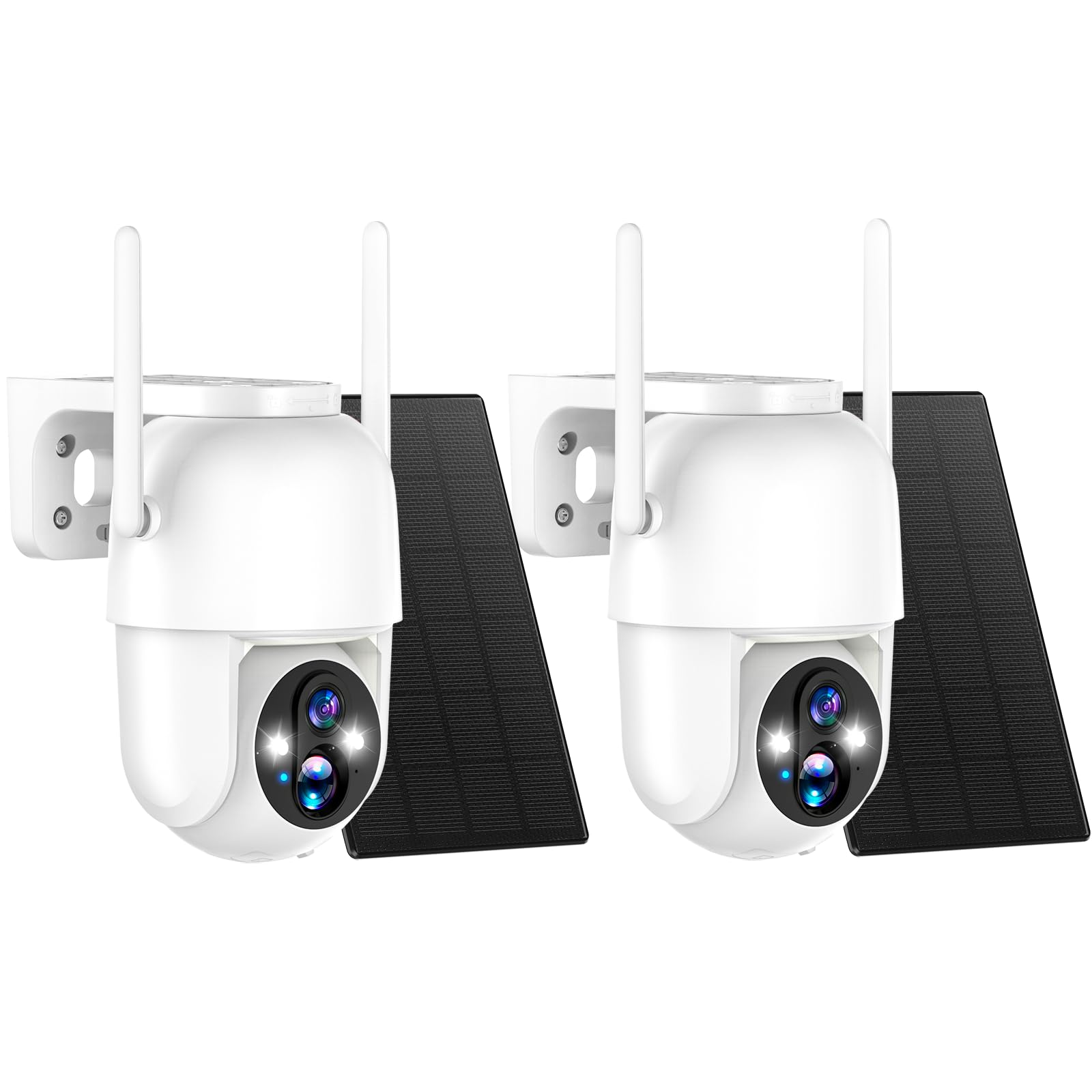 Allweviee 2Packs Solar Security Outdoor Wifi Camera, Pan Tilt 355 View Ip65 Waterproof Rechargeable Wireless Battery Powered 2K 